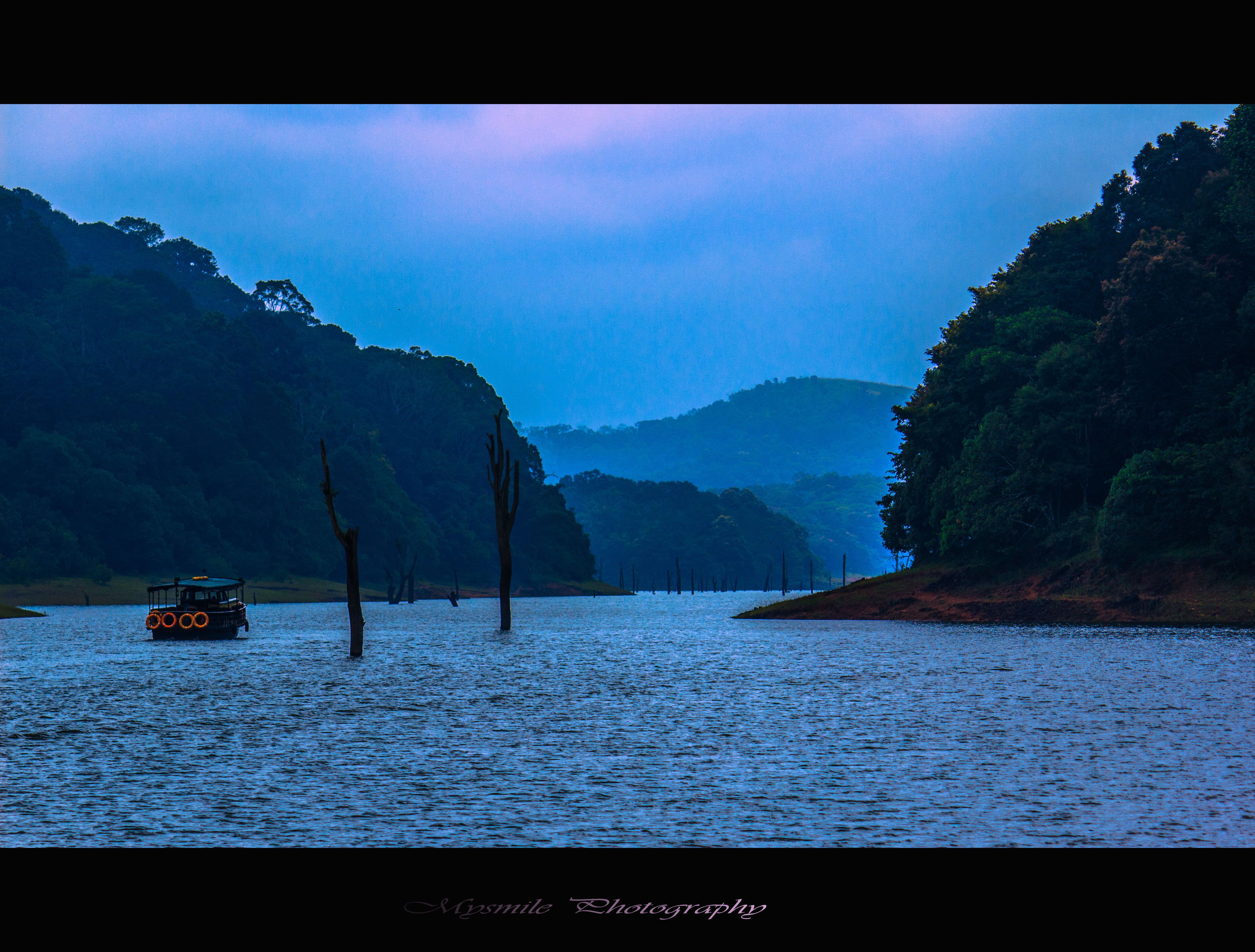 Dark Evening Blue Cloudy Alone Boat In Ocean Wallpapers