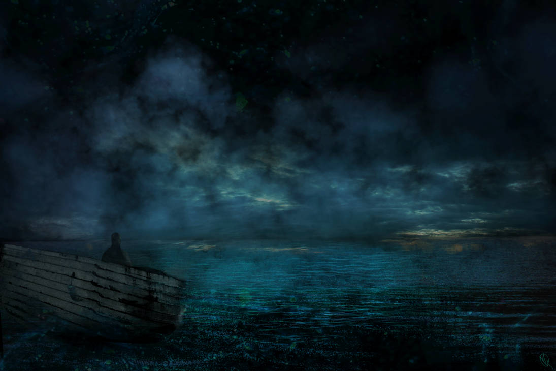 Dark Evening Blue Cloudy Alone Boat In Ocean Wallpapers