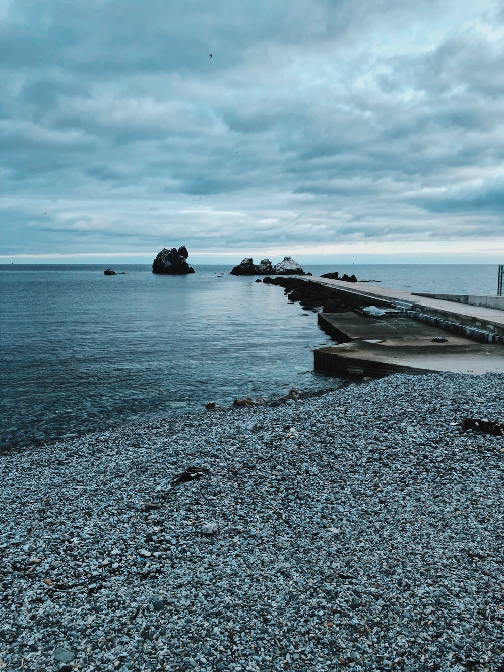 Dark Evening Blue Cloudy Alone Boat In Ocean Wallpapers