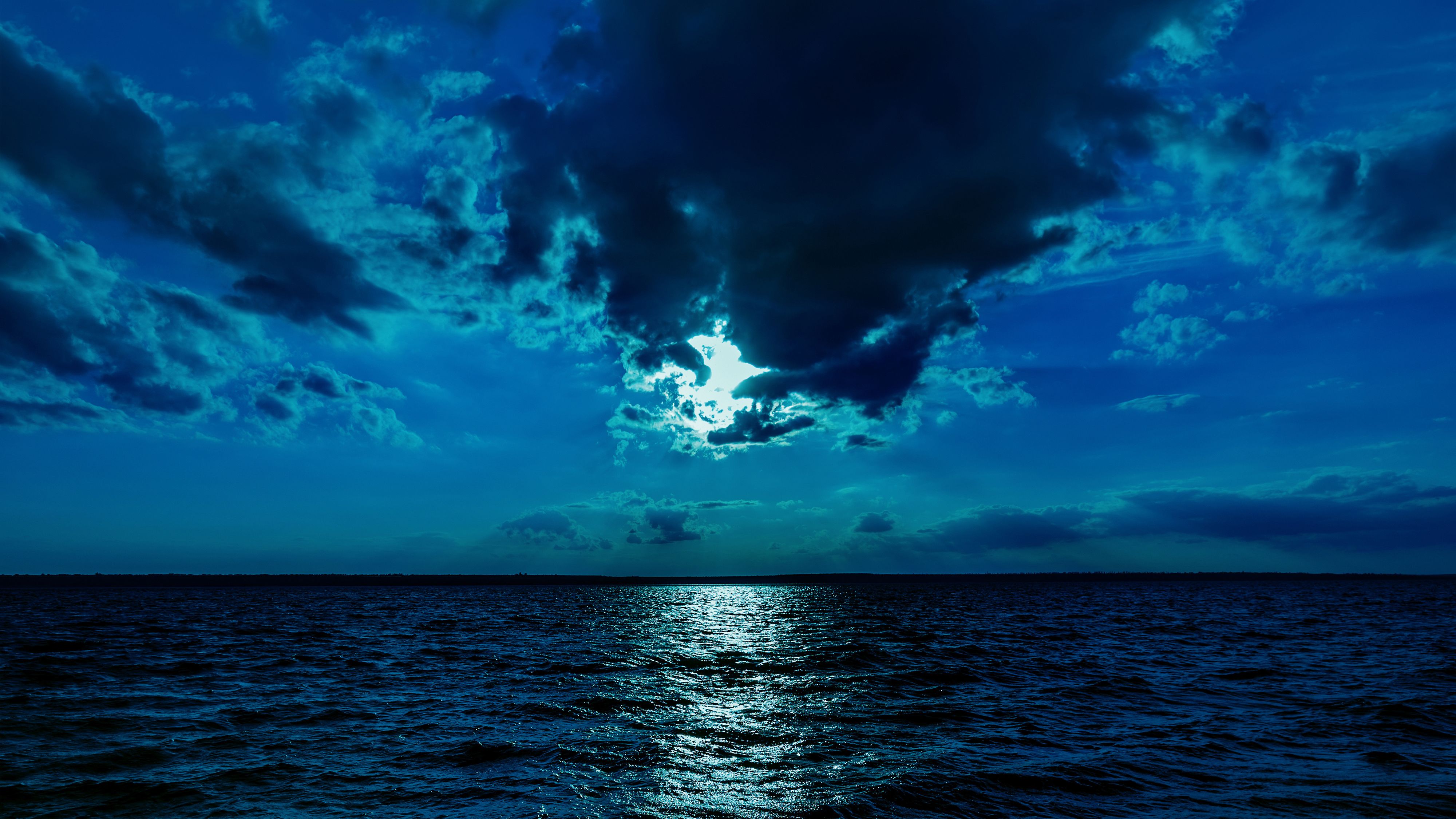 Dark Evening Blue Cloudy Alone Boat In Ocean Wallpapers