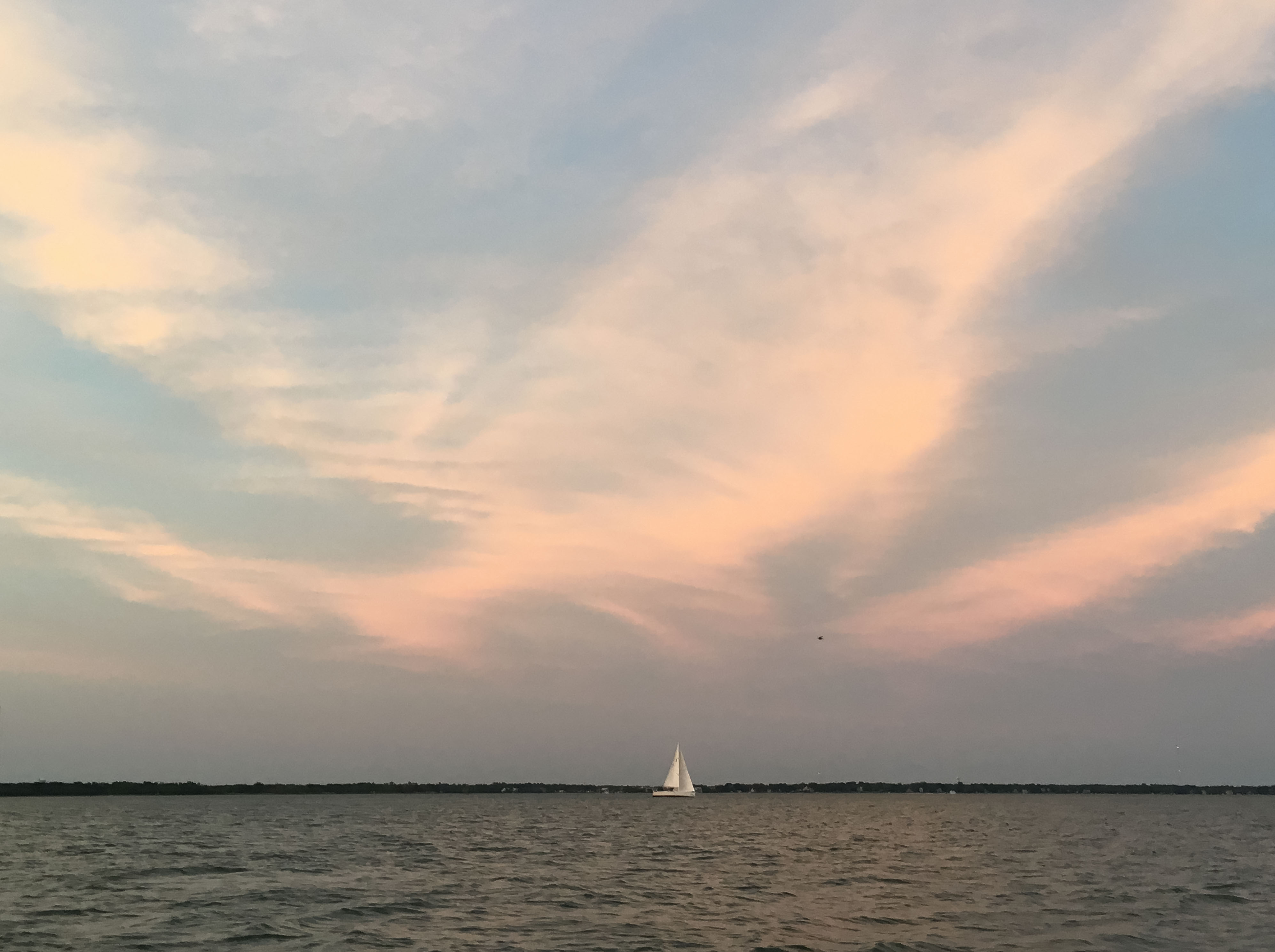 Dark Evening Blue Cloudy Alone Boat In Ocean Wallpapers