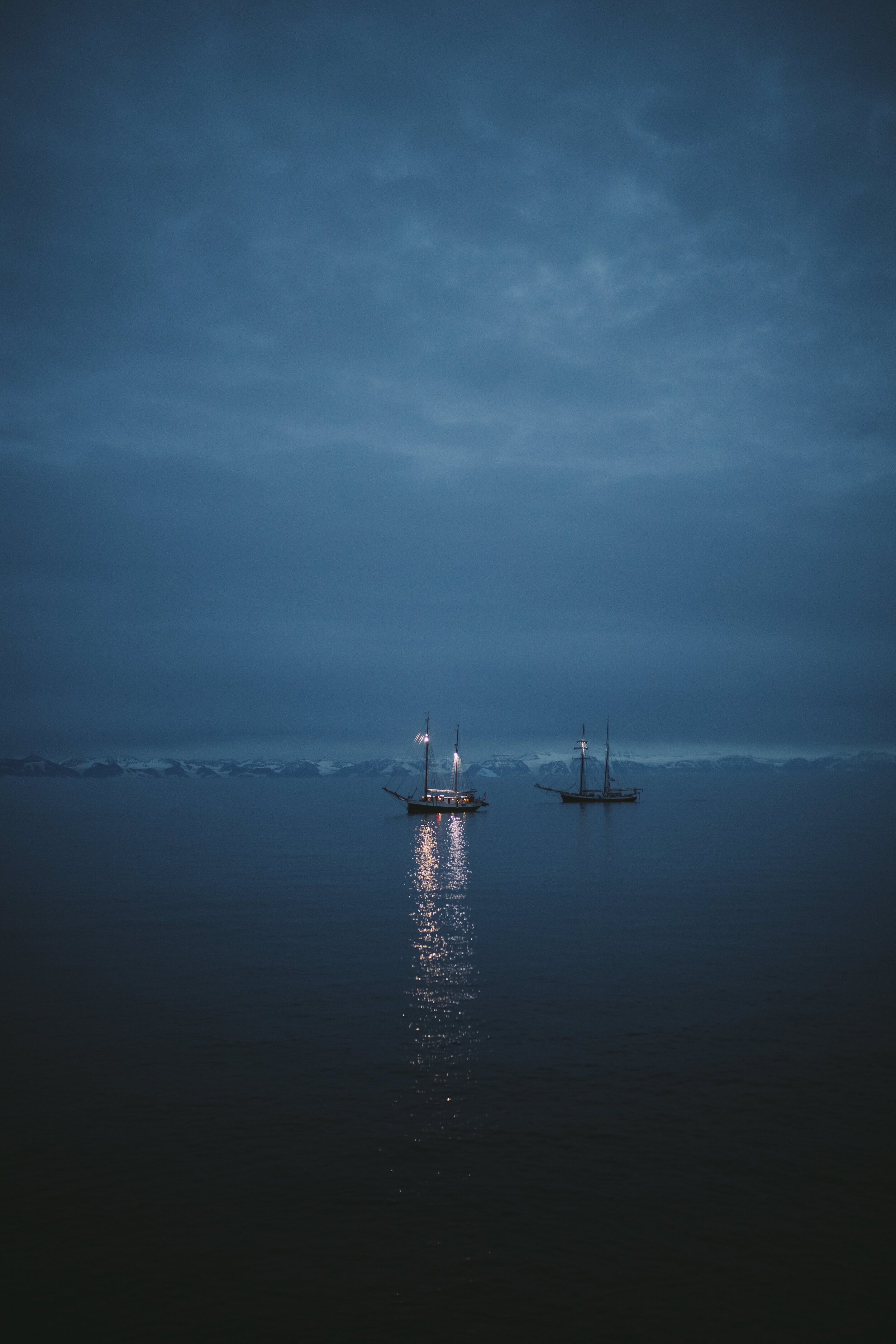 Dark Evening Blue Cloudy Alone Boat In Ocean Wallpapers