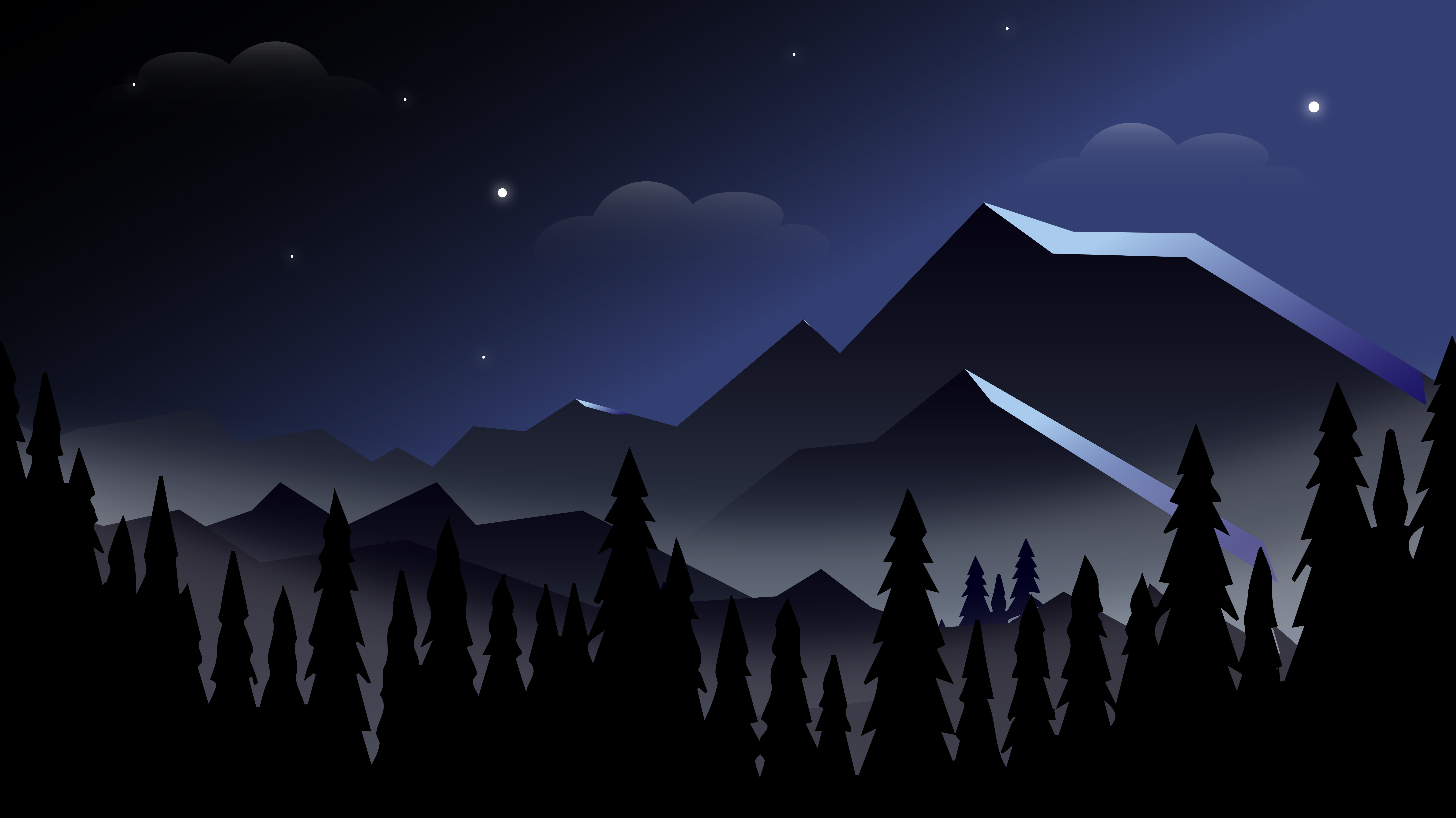 Dark Minimal Mountains At Night Wallpapers