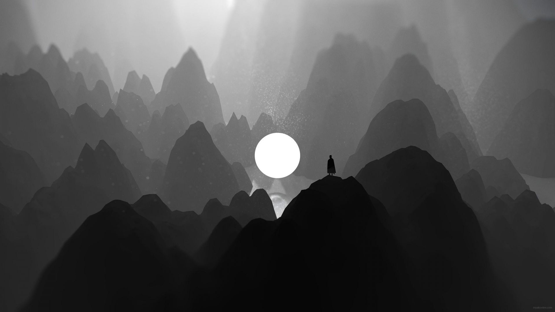 Dark Minimal Mountains At Night Wallpapers