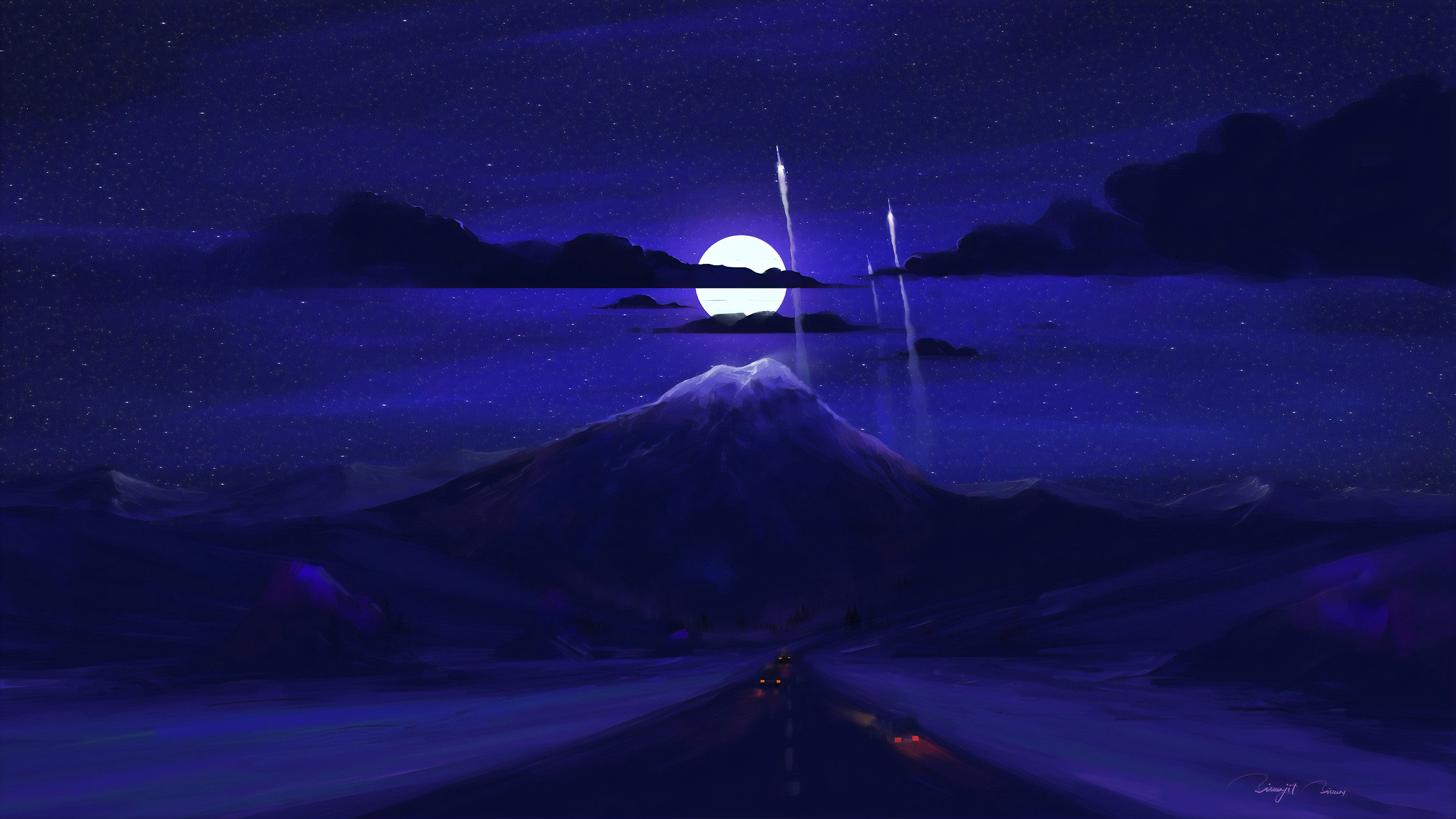 Dark Minimal Mountains At Night Wallpapers