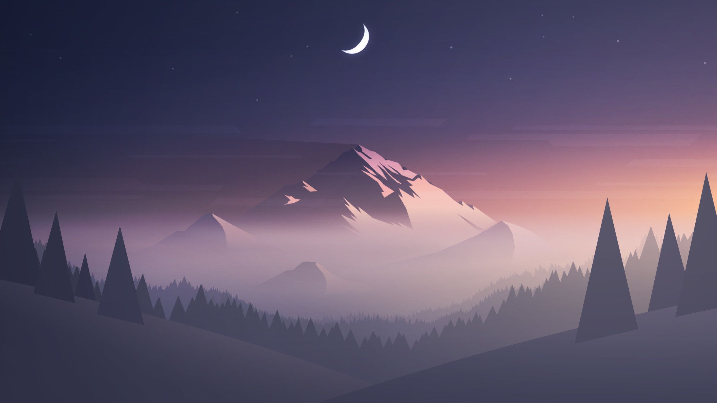 Dark Minimal Mountains At Night Wallpapers