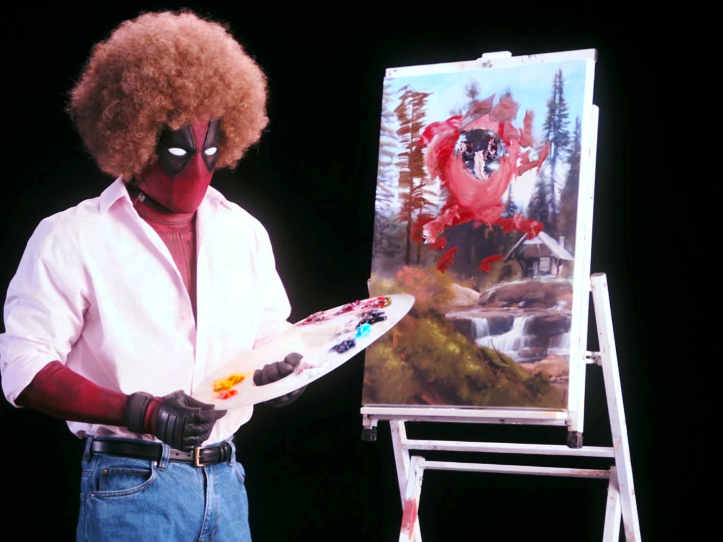 Deadpool 2 Ryan Reynolds As Bob Ross Painting In Afro Hair Wallpapers