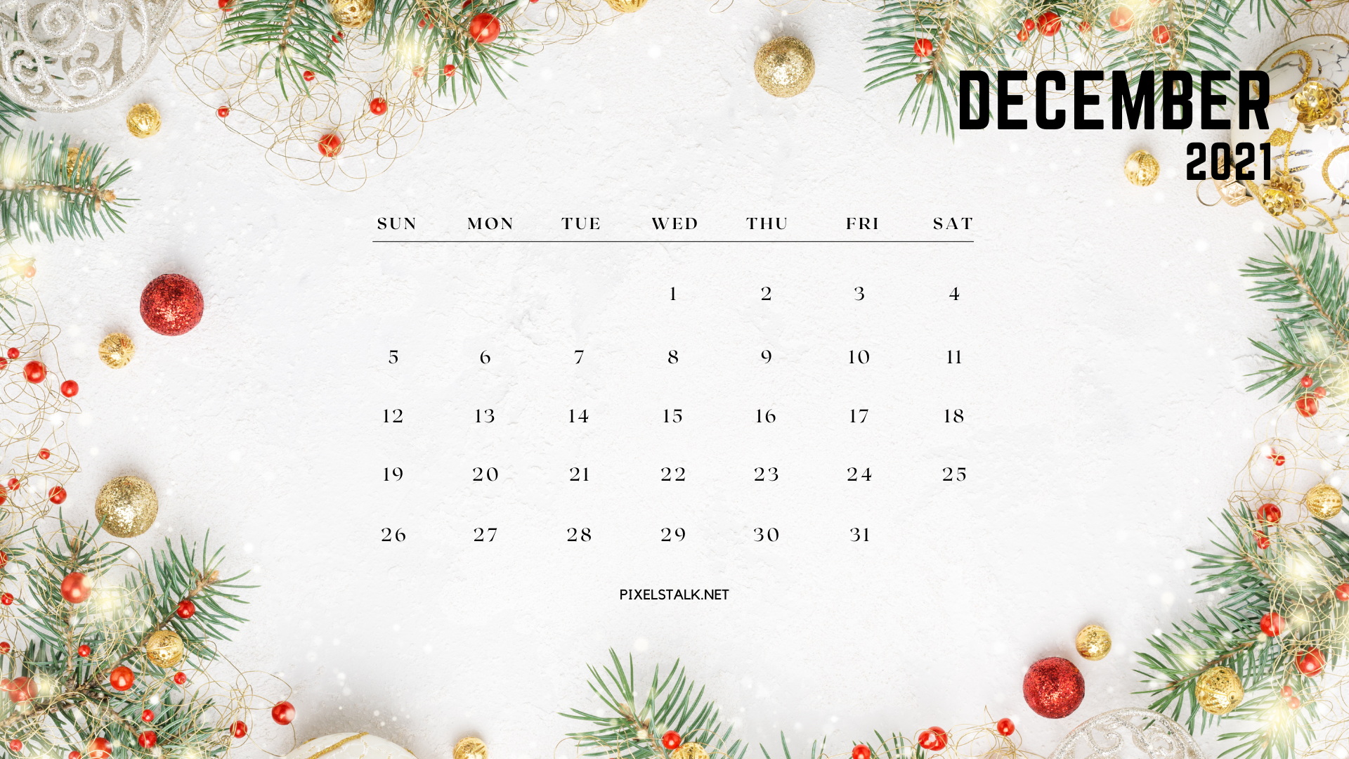 December 2020 Desktop Calendar Wallpaper in Landscape Mode Calendar wallpaper, D