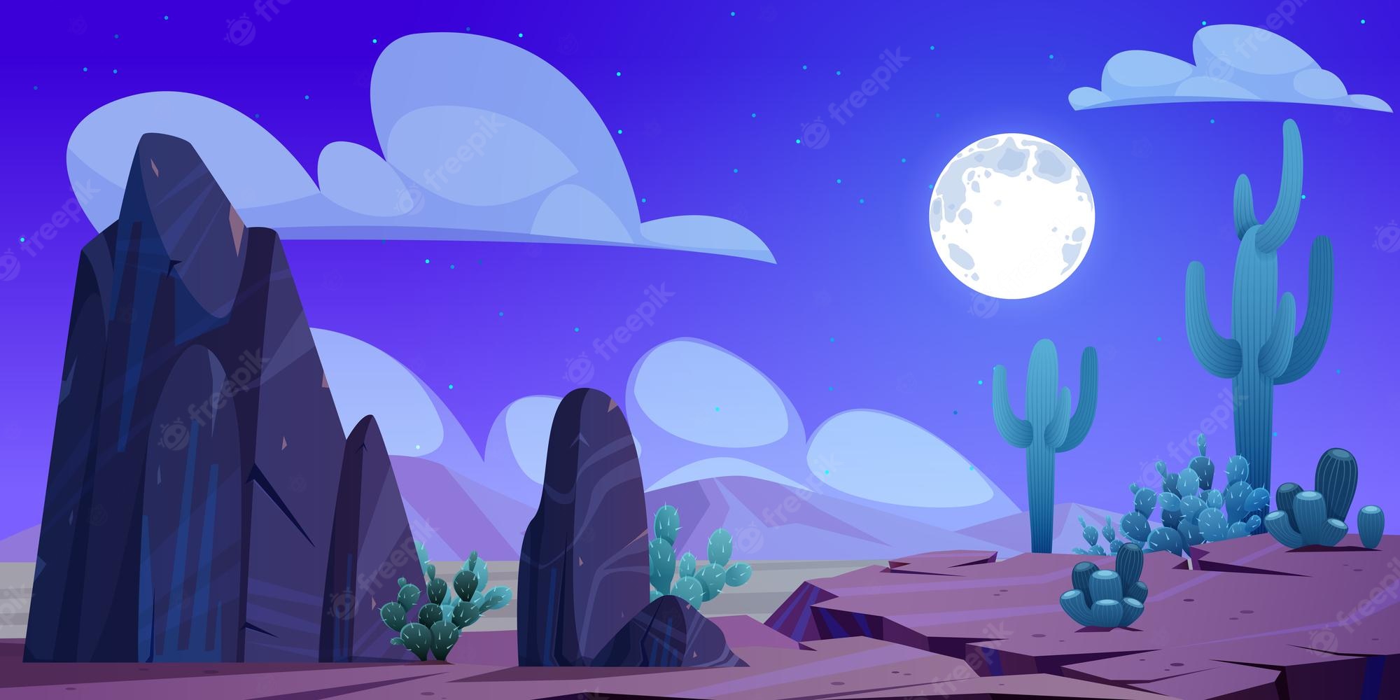 Desert Night Illustration Wallpapers