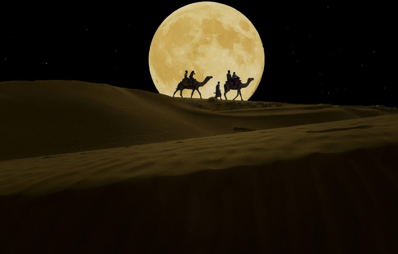 Desert Nights Moon 5K Minimalism Wallpapers