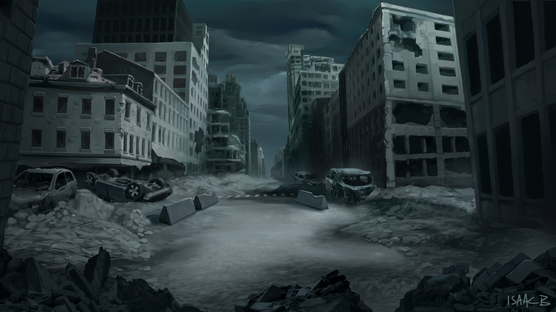 Destroyed Anime City Background