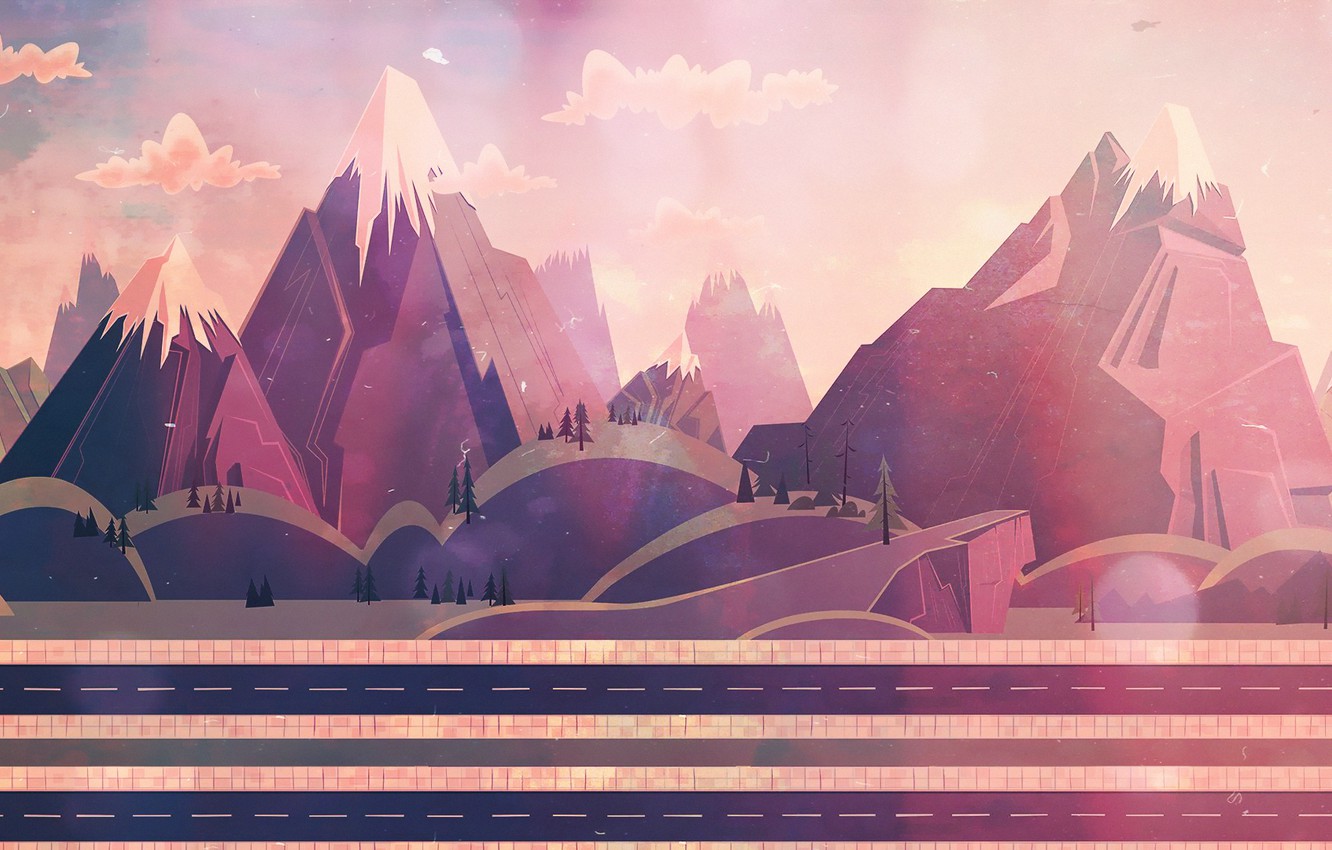 Digital Pink Mountains Wallpapers