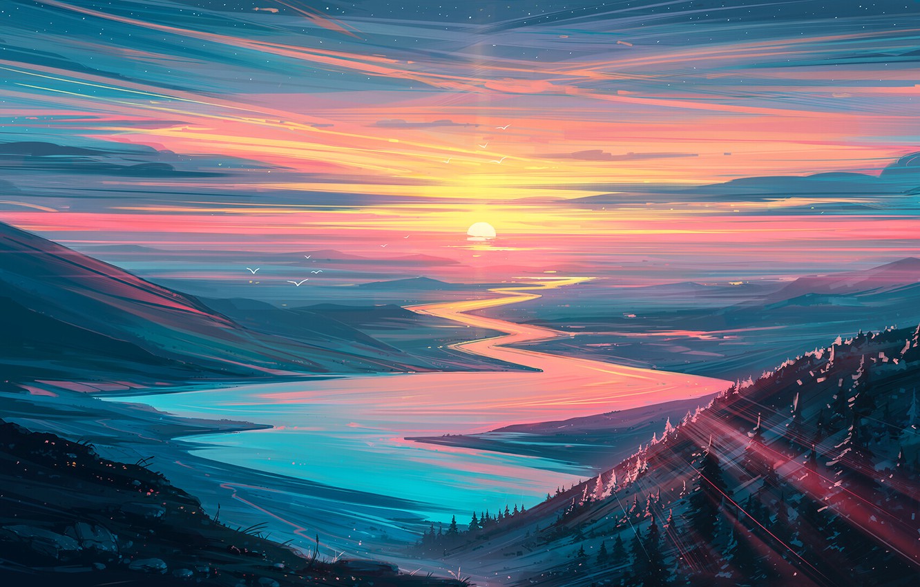 Digital Sunset Art Wallpapers