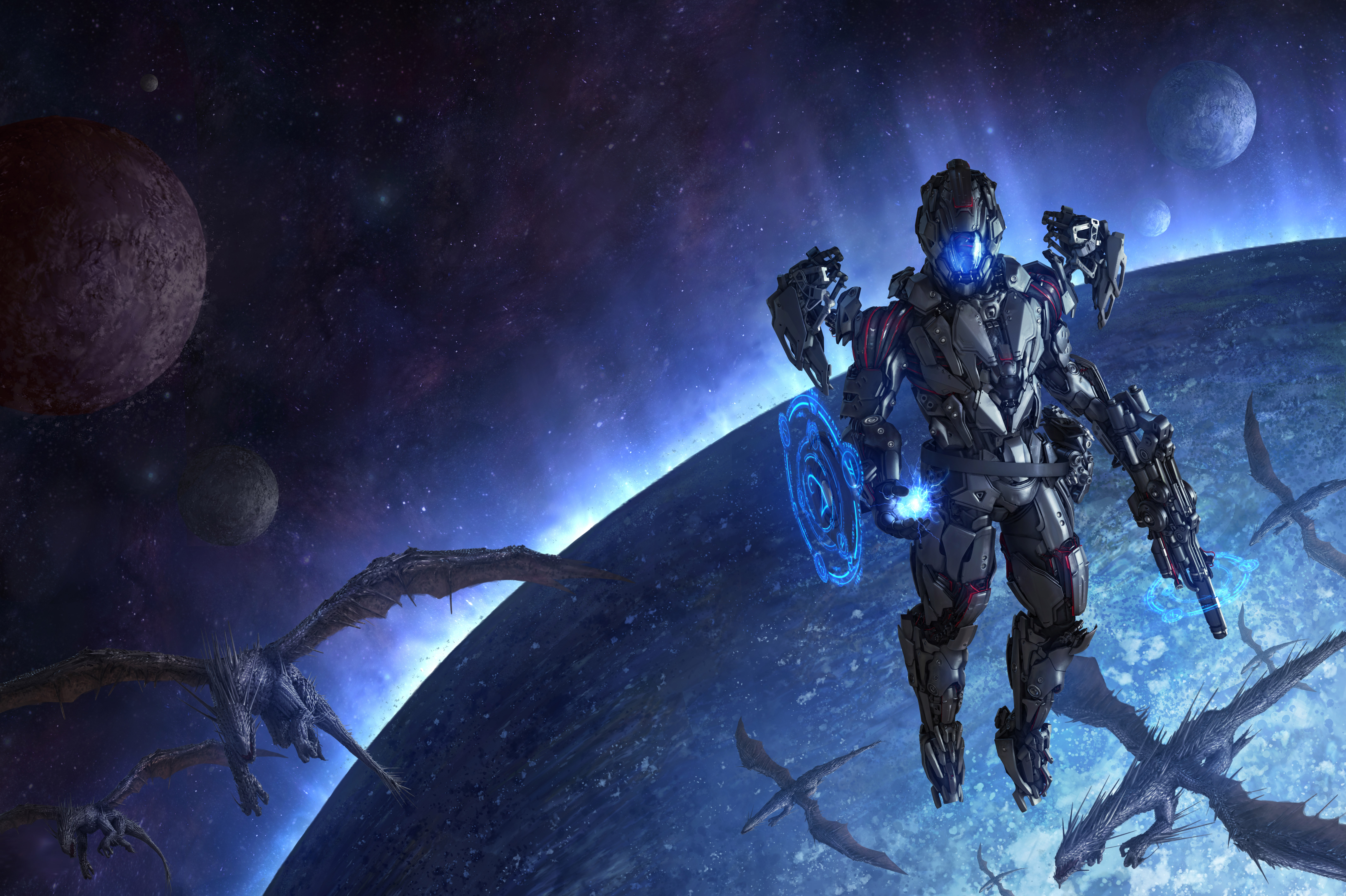 Dragons Scifi Space Cyborg Space Wallpapers