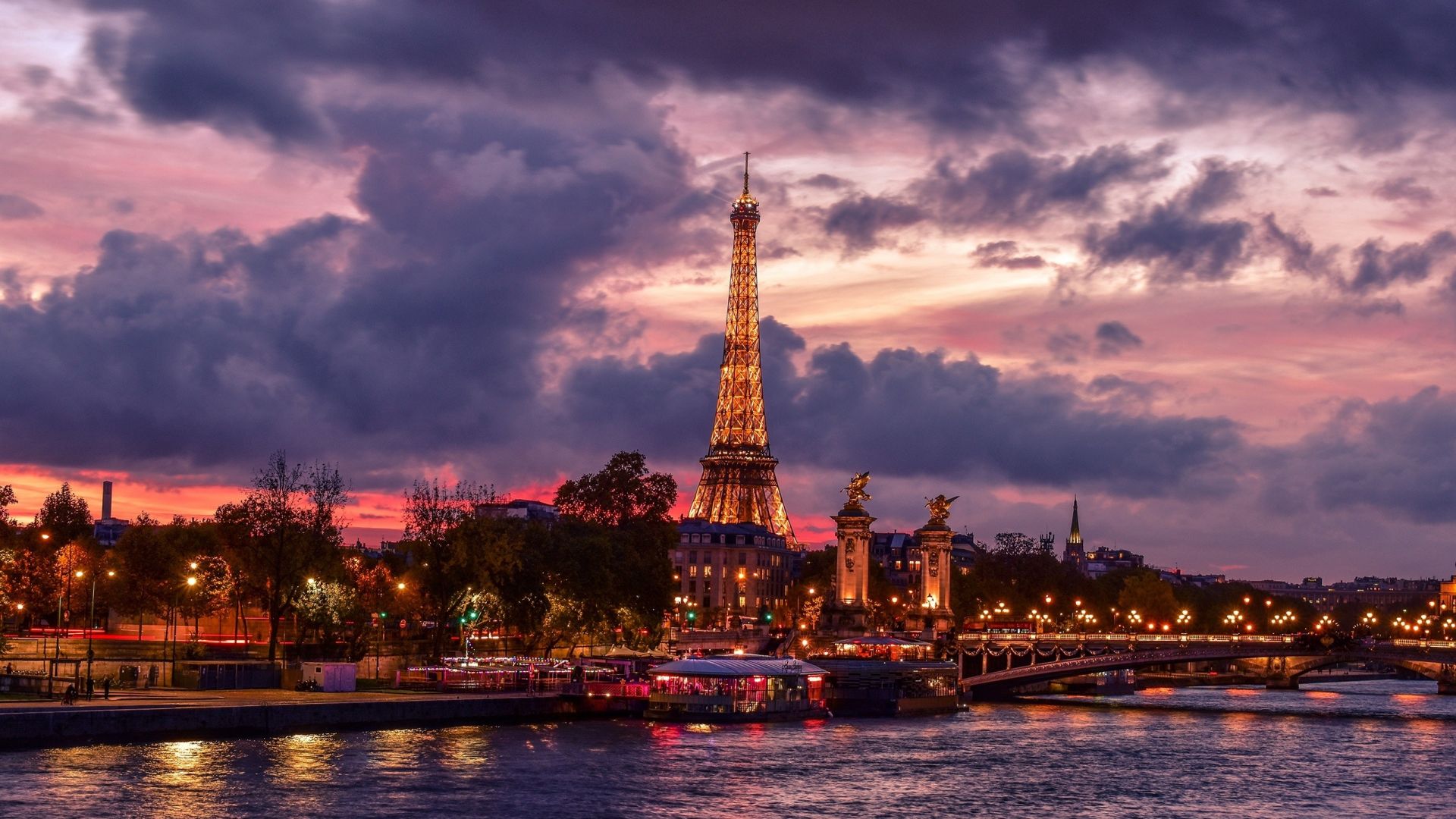 Eiffel Tower Cityscape In Moon Night Wallpapers