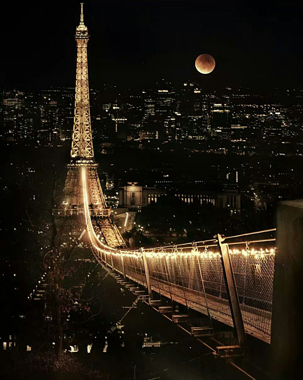 Eiffel Tower Cityscape In Moon Night Wallpapers