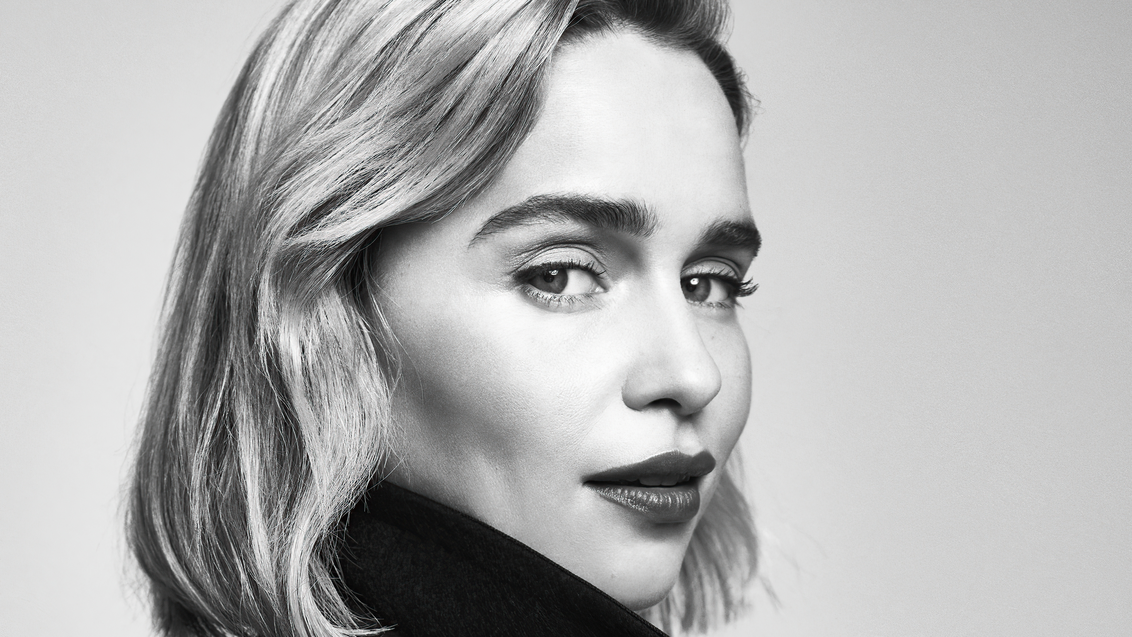 Emilia Clarke Monochrome In Black Dress Wallpapers