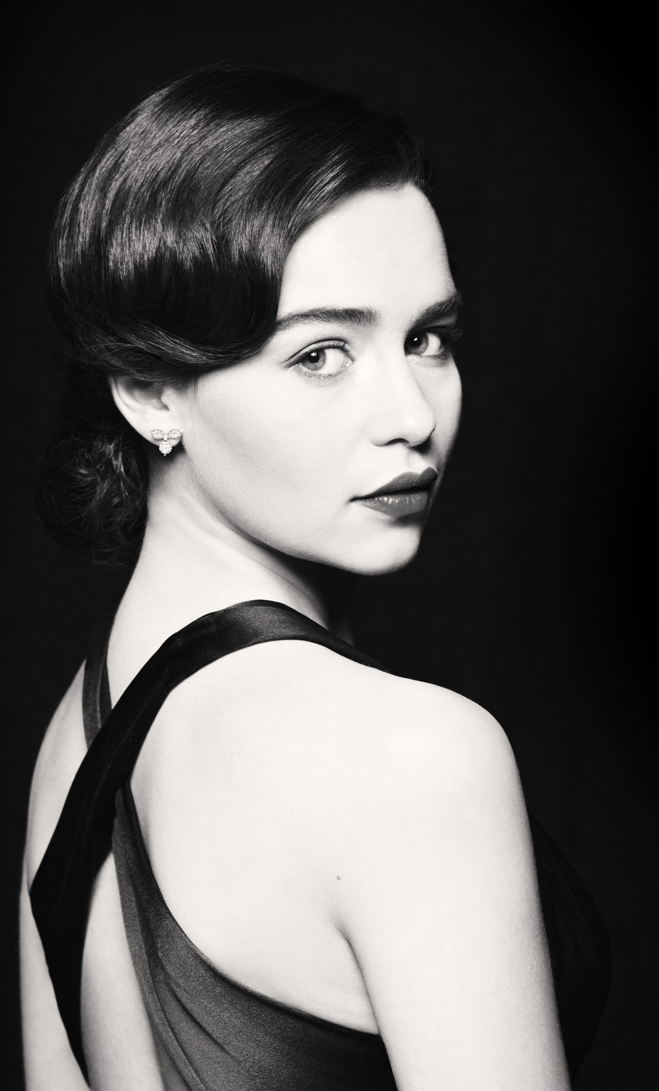 Emilia Clarke Monochrome In Black Dress Wallpapers