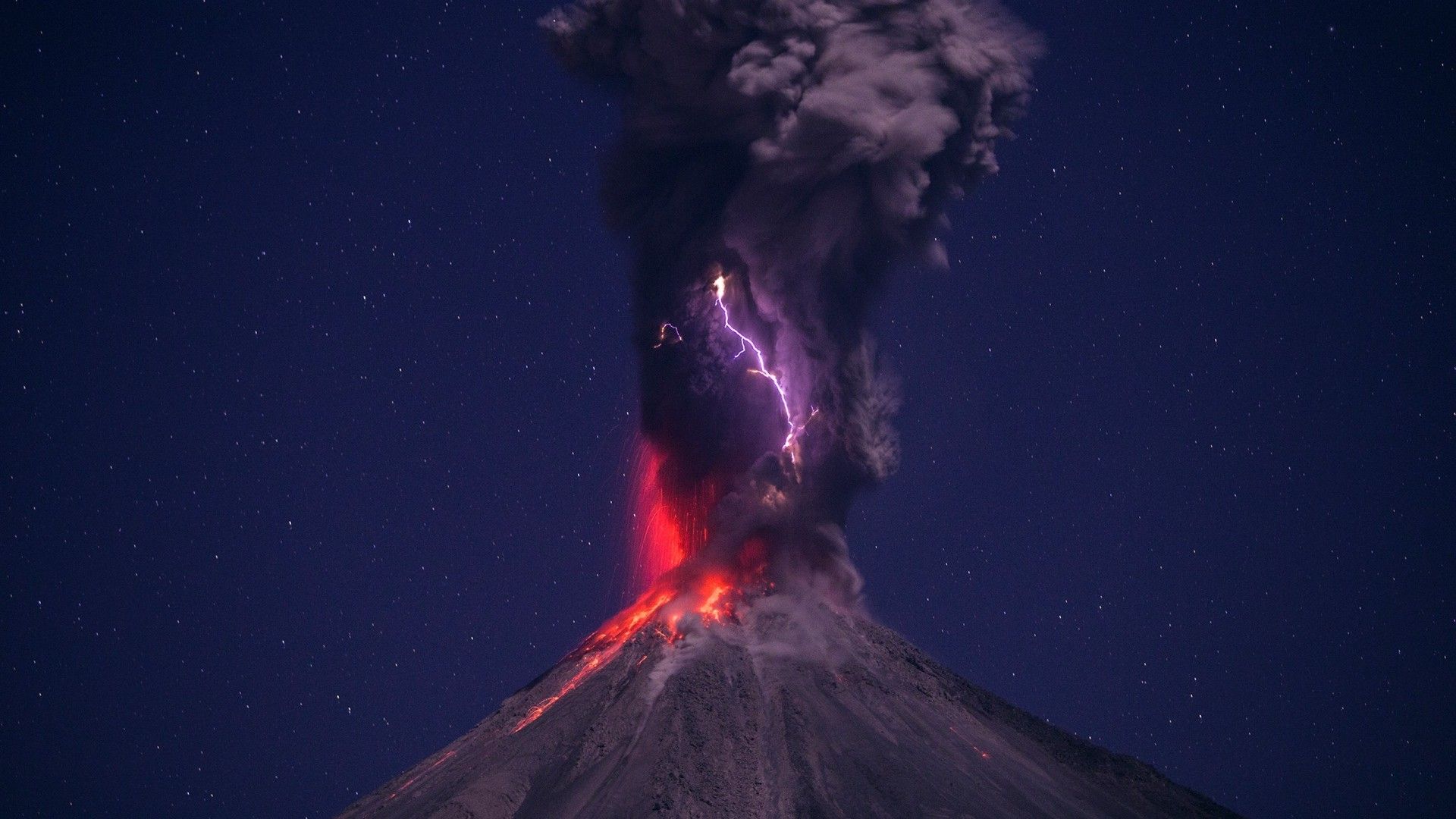 Erupting Volcano With Milky Way As A Back Drop Wallpapers