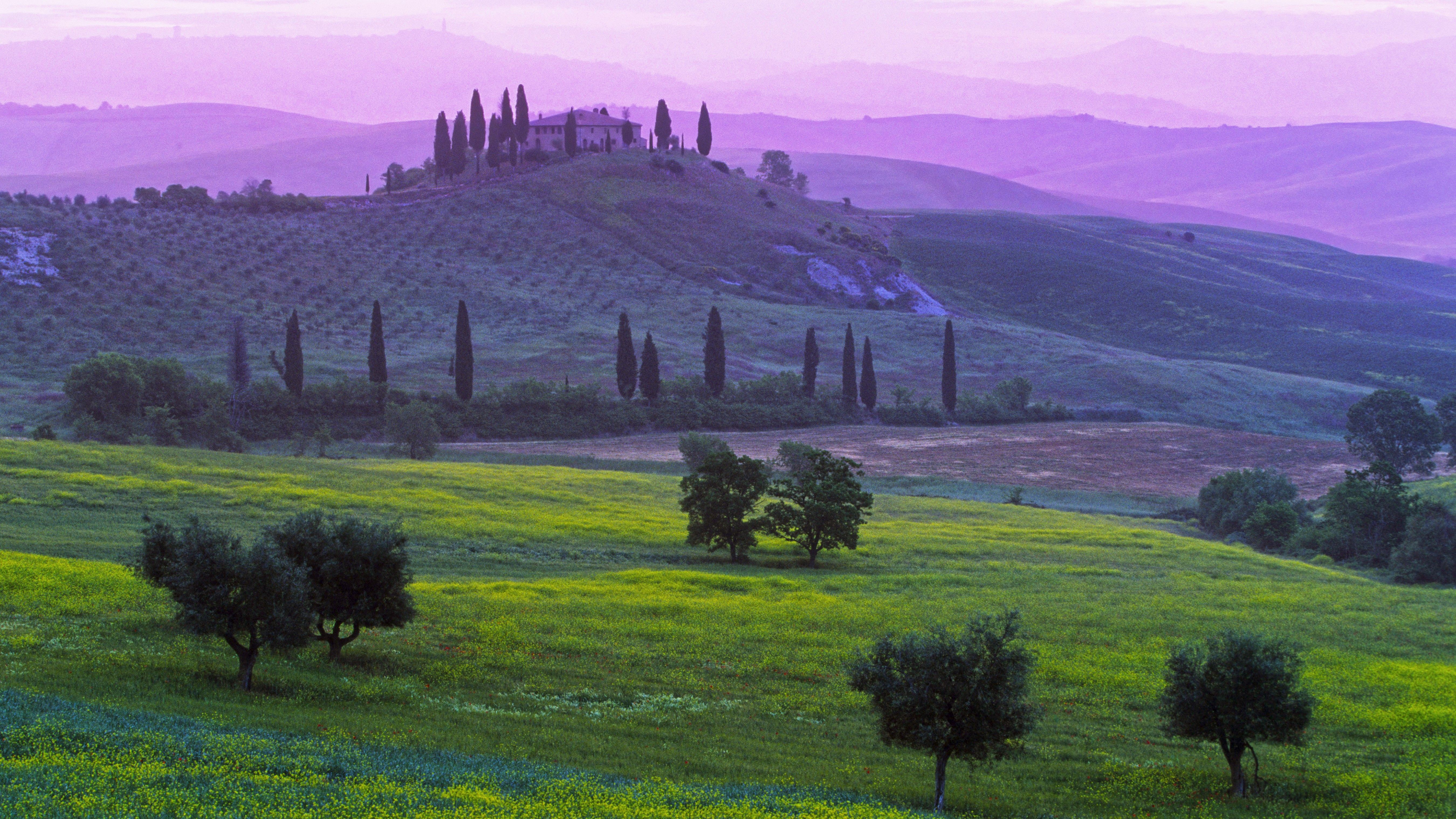 Europe Italy'S Tuscany Summer  Hills Field With House Wallpapers