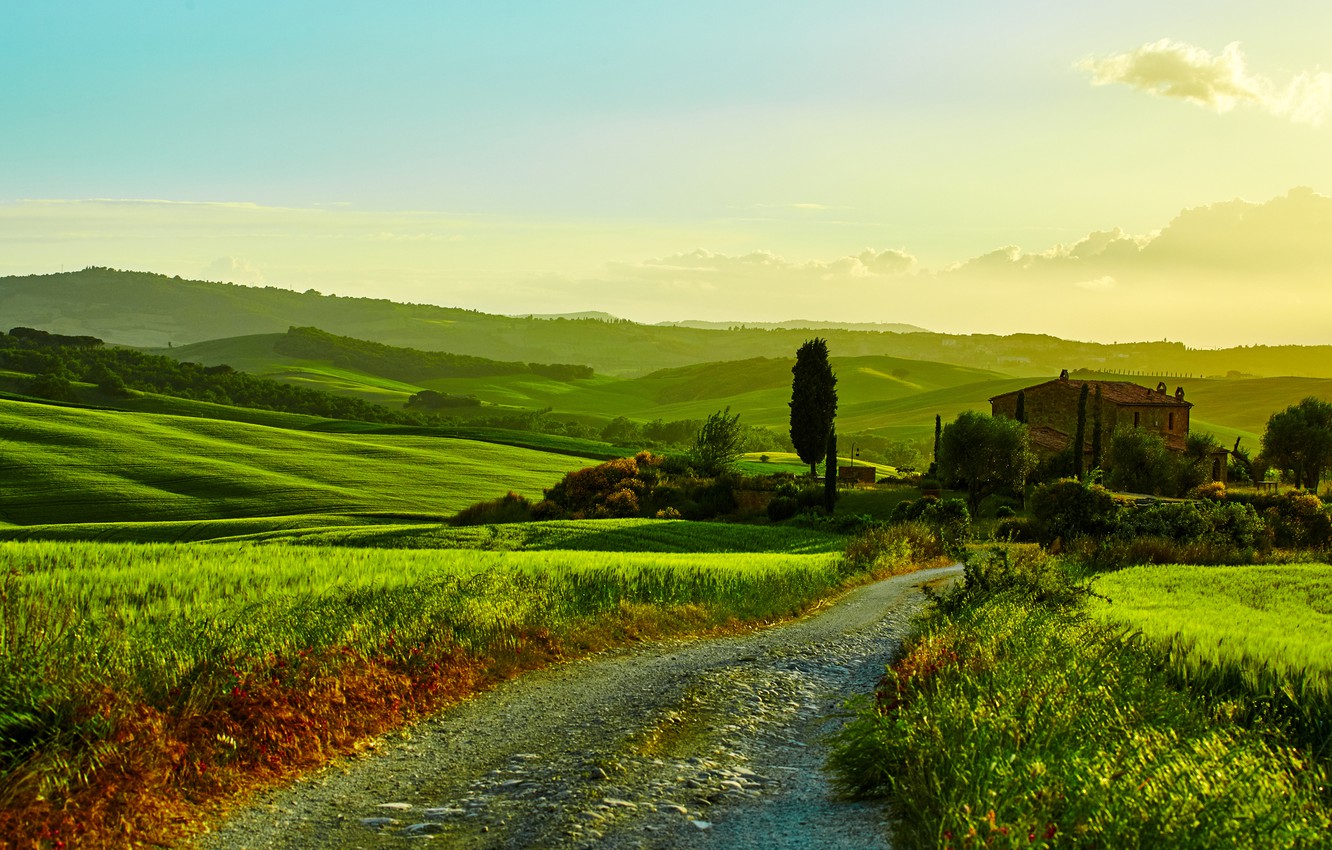 Europe Italy'S Tuscany Summer  Hills Field With House Wallpapers