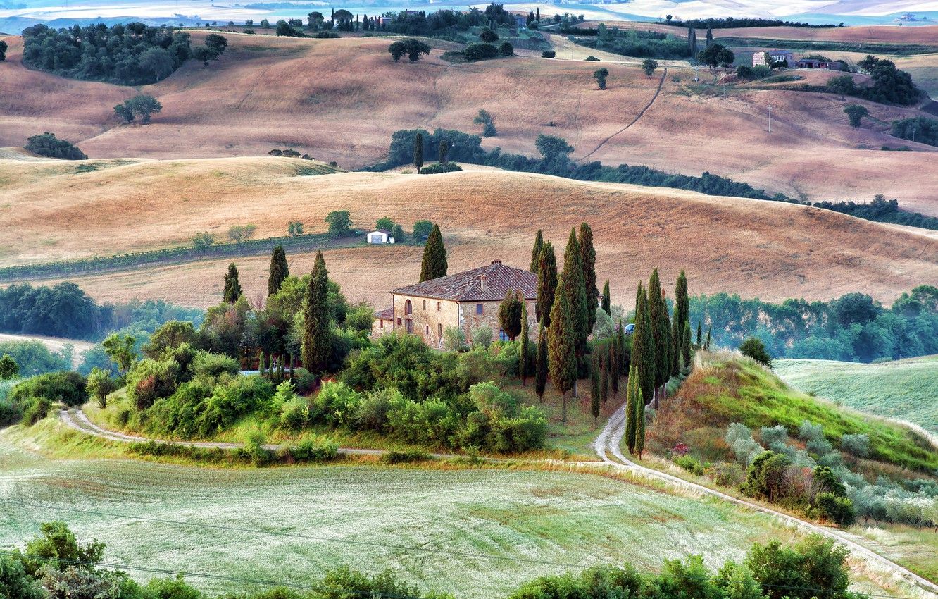 Europe Italy'S Tuscany Summer  Hills Field With House Wallpapers