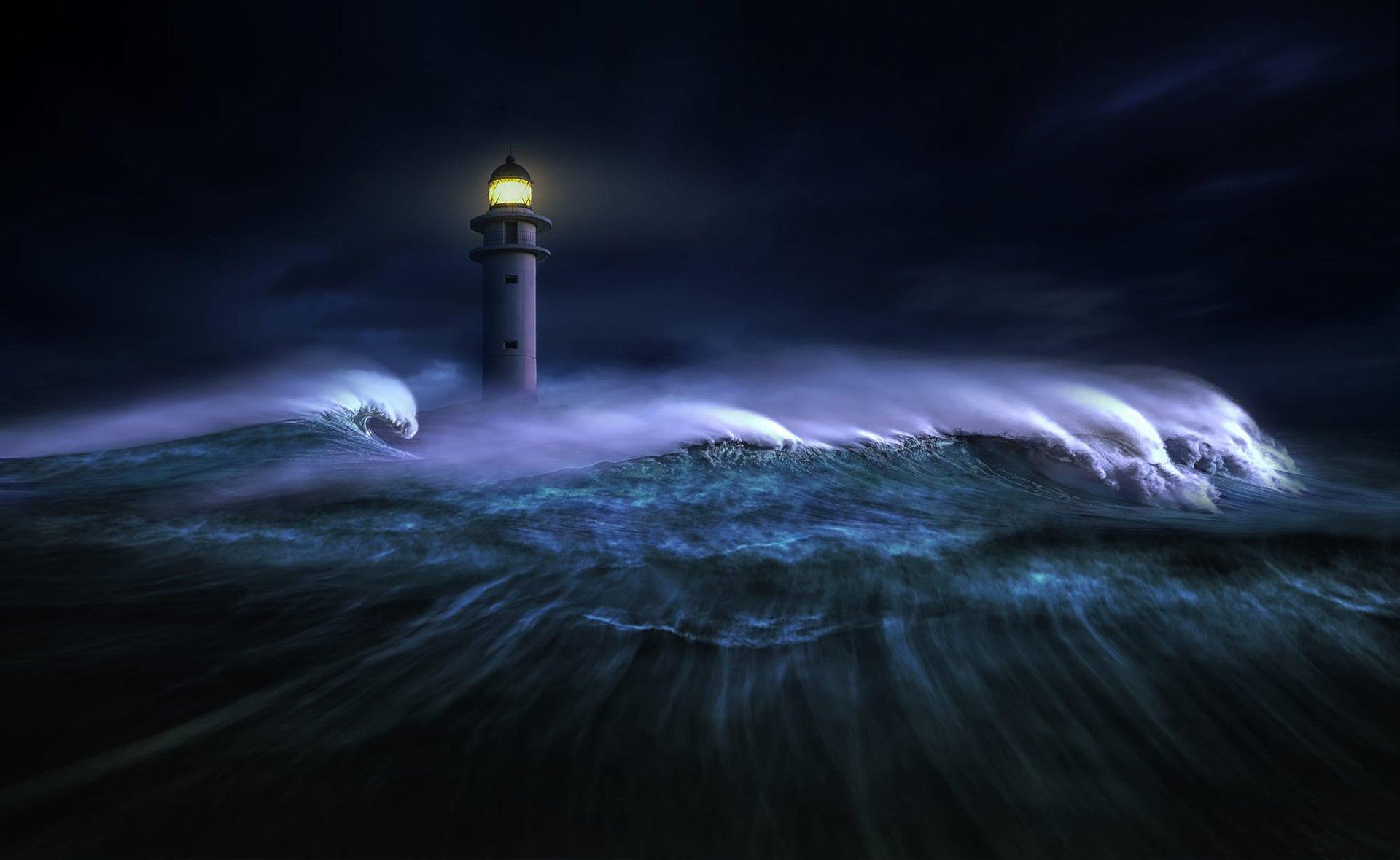 Evening In Lighthouse Sea Wallpapers