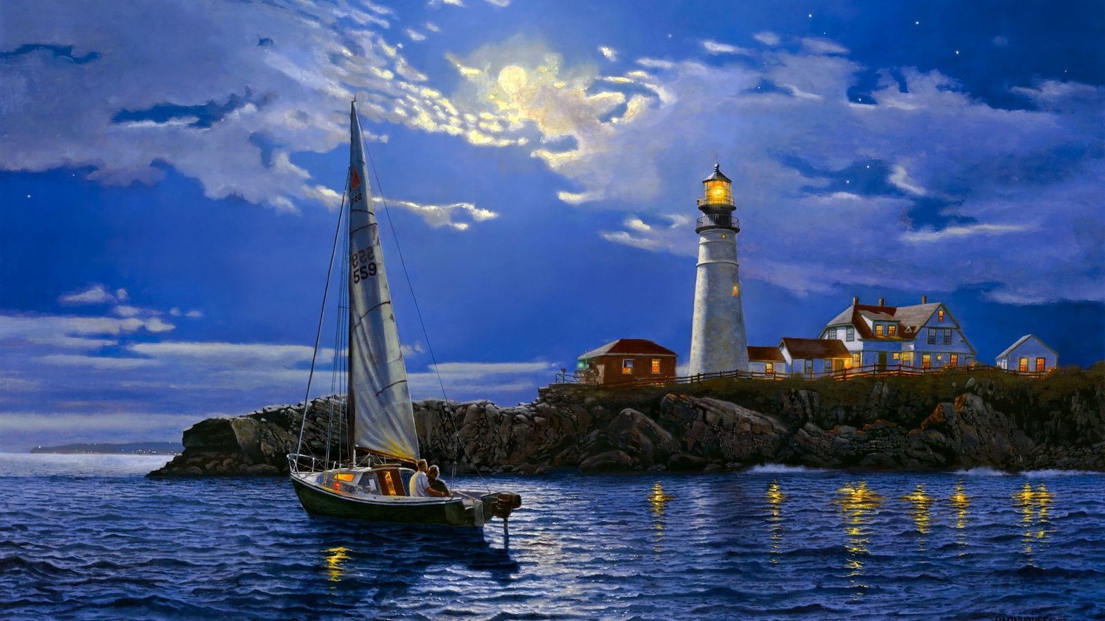 Evening In Lighthouse Sea Wallpapers