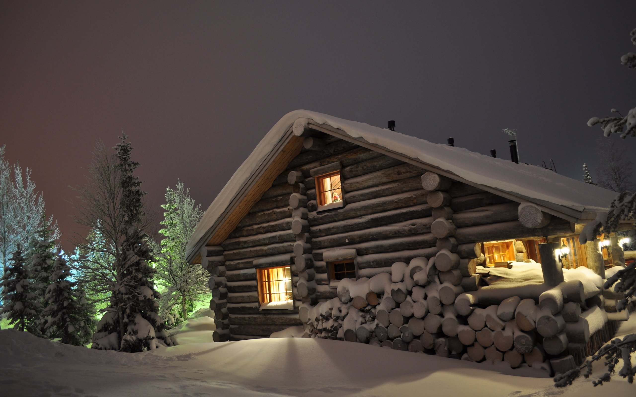 Evening In Winter Snowy House Wallpapers