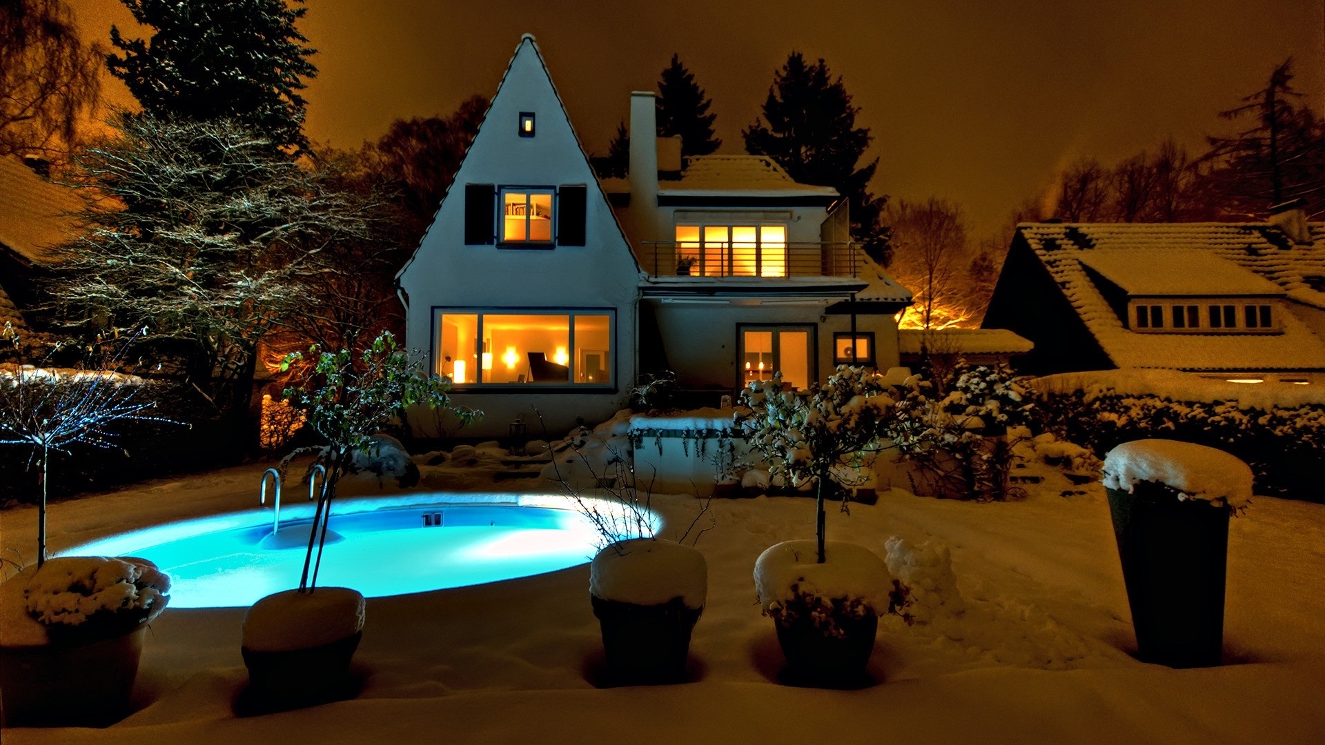 Evening In Winter Snowy House Wallpapers