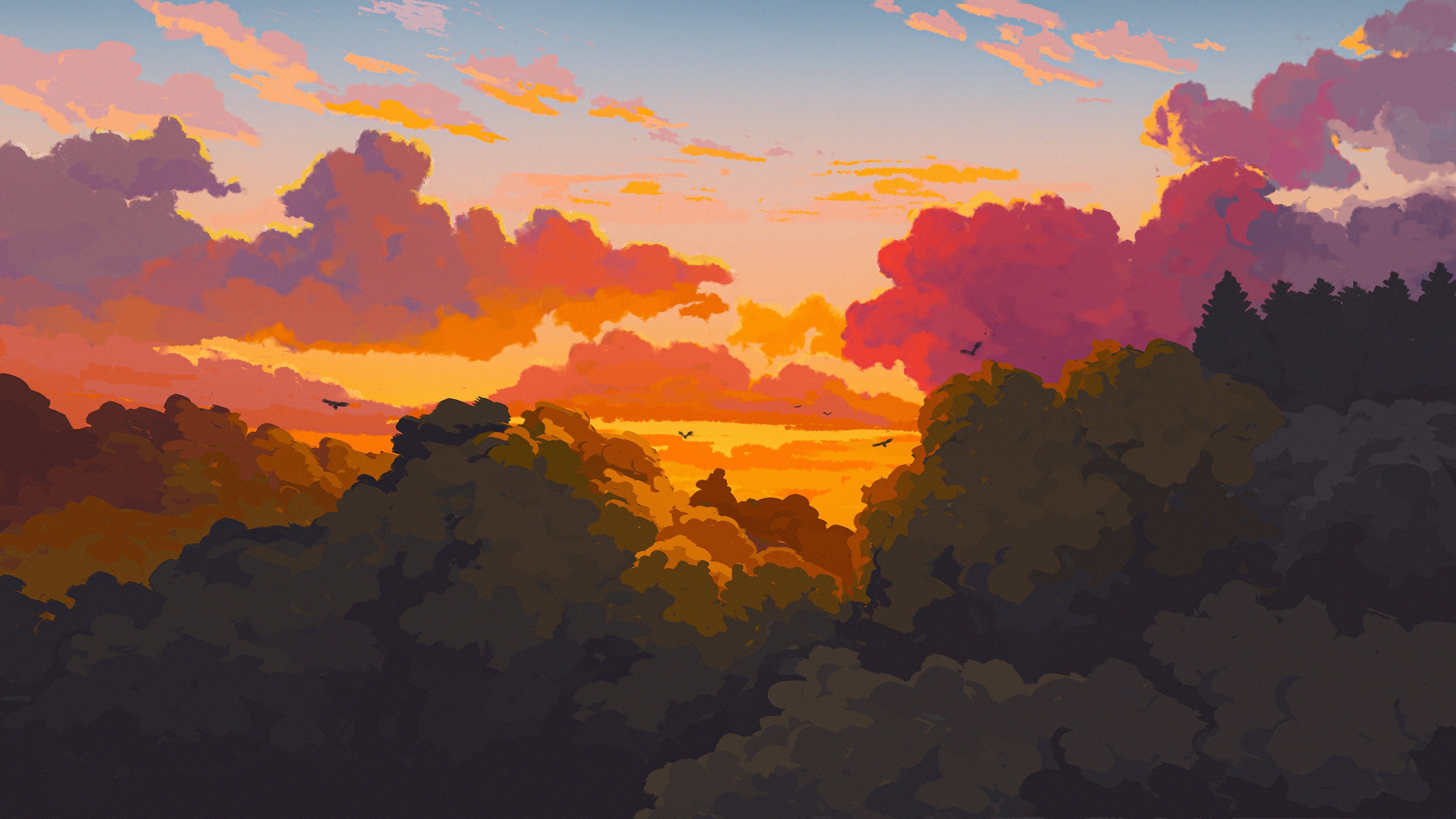 Evening Sunset Mountains Firewatch Drawing Wallpapers