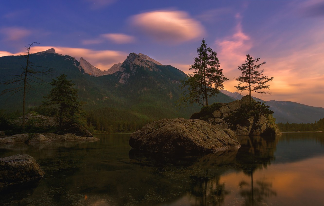 Evening Sunset Mountains Lake Wallpapers