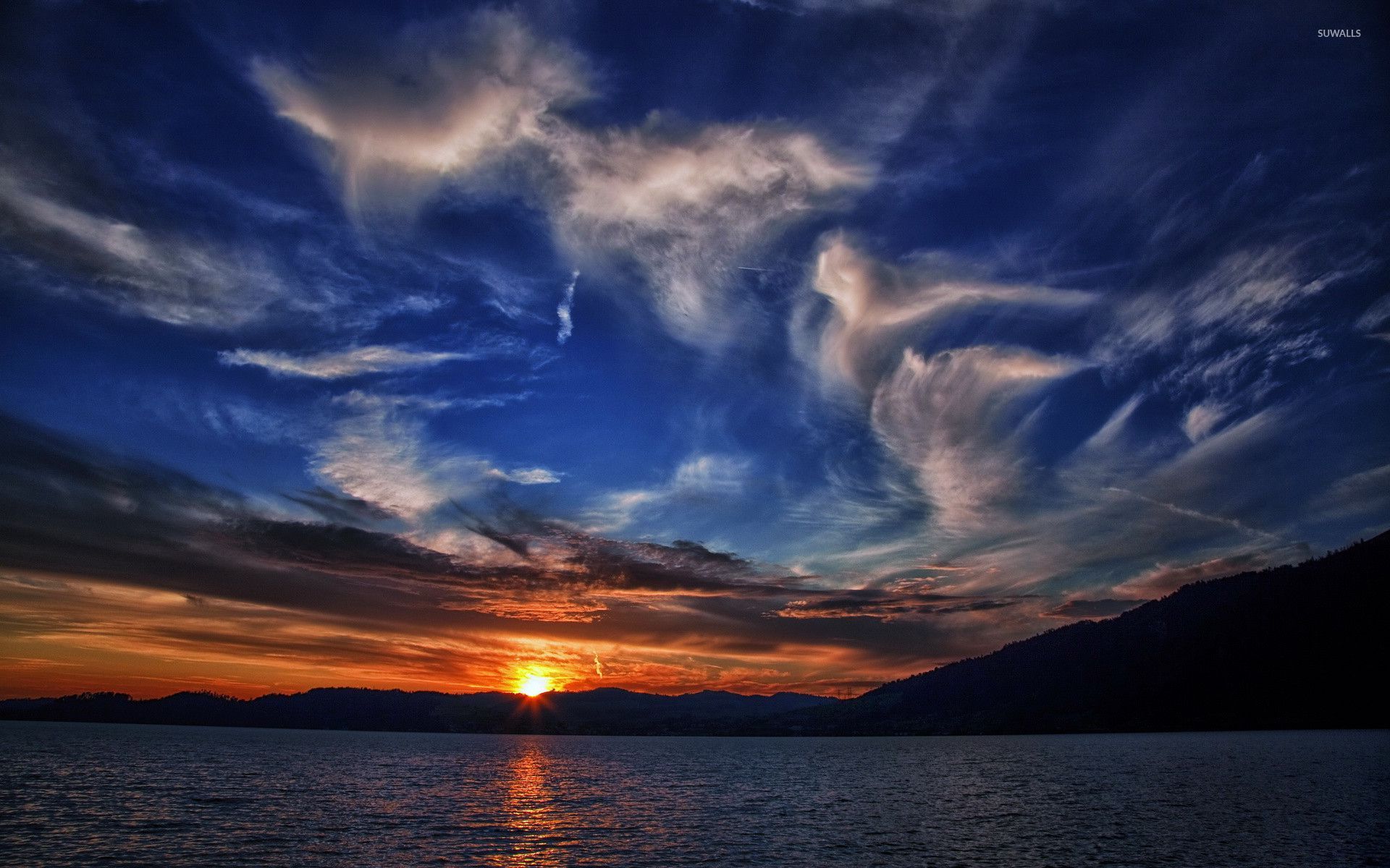 Evening Sunset Mountains Lake Wallpapers