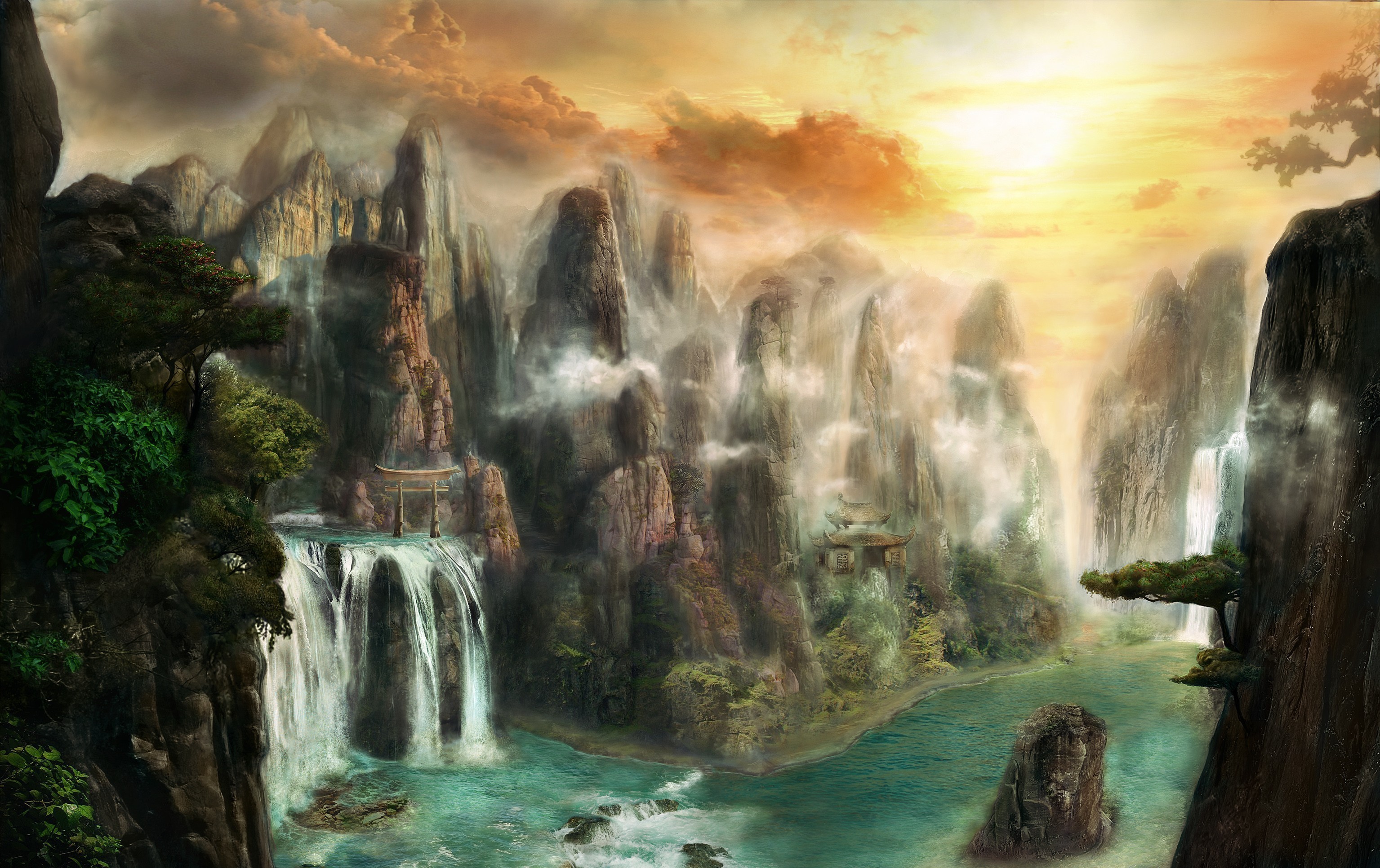 Fantasy 3D Forest Mountains Art
 Wallpapers