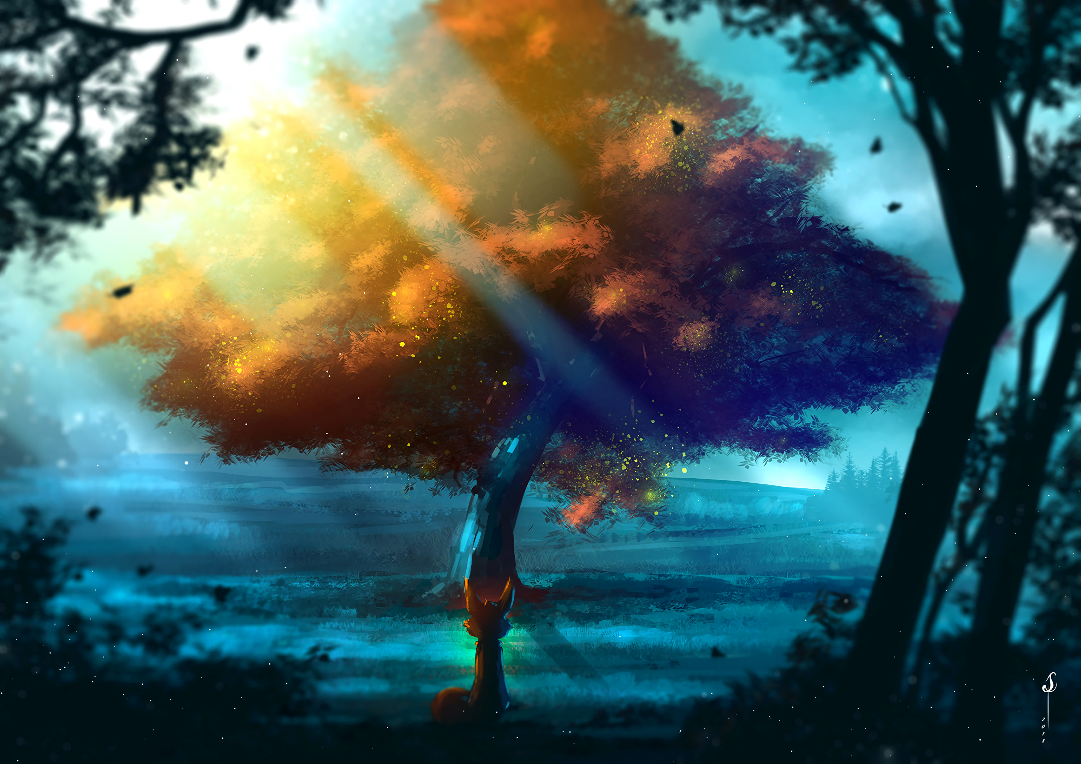 Fantasy Cat And Tree
 Wallpapers