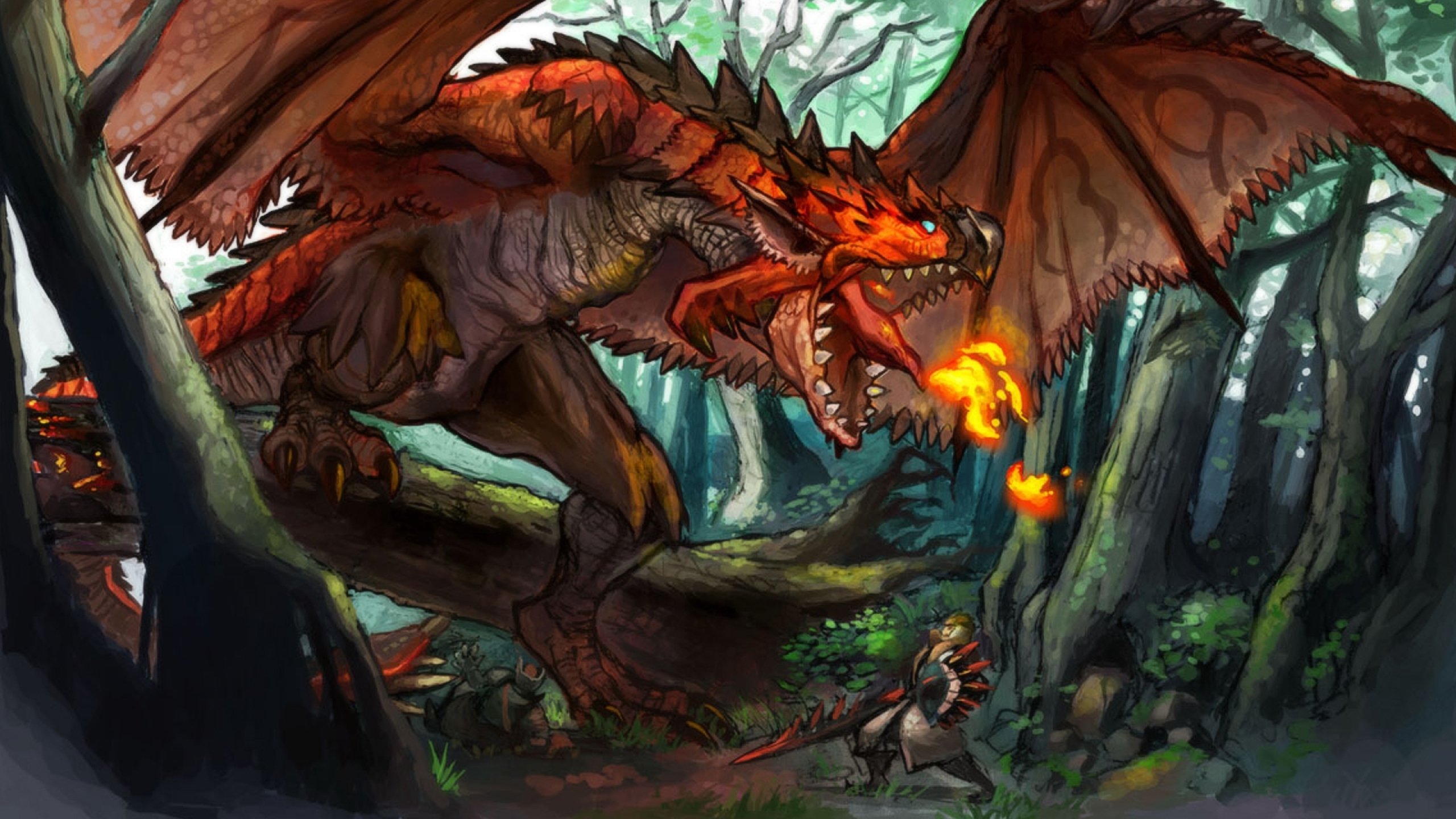 Fantasy Dinosaur And Man Fight
 Wallpapers