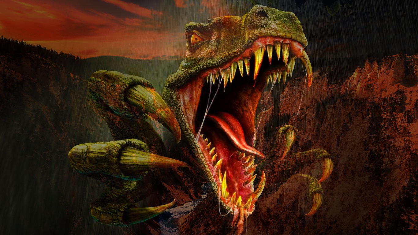 Fantasy Dinosaur And Man Fight
 Wallpapers