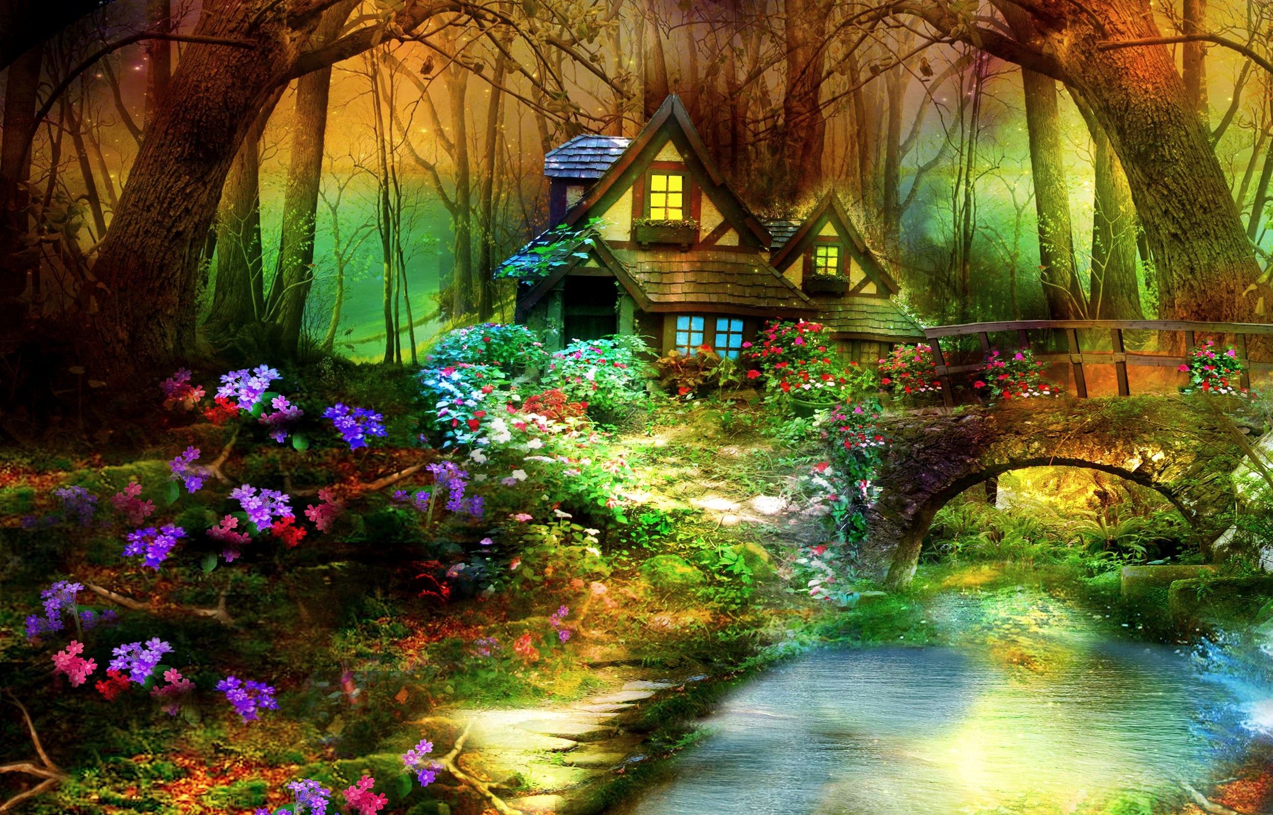 Fantasy House In Field 4K Wallpapers