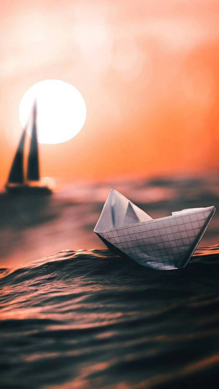 Fantasy Man With Cat And Paper Boat In Ocean Sea Wallpapers