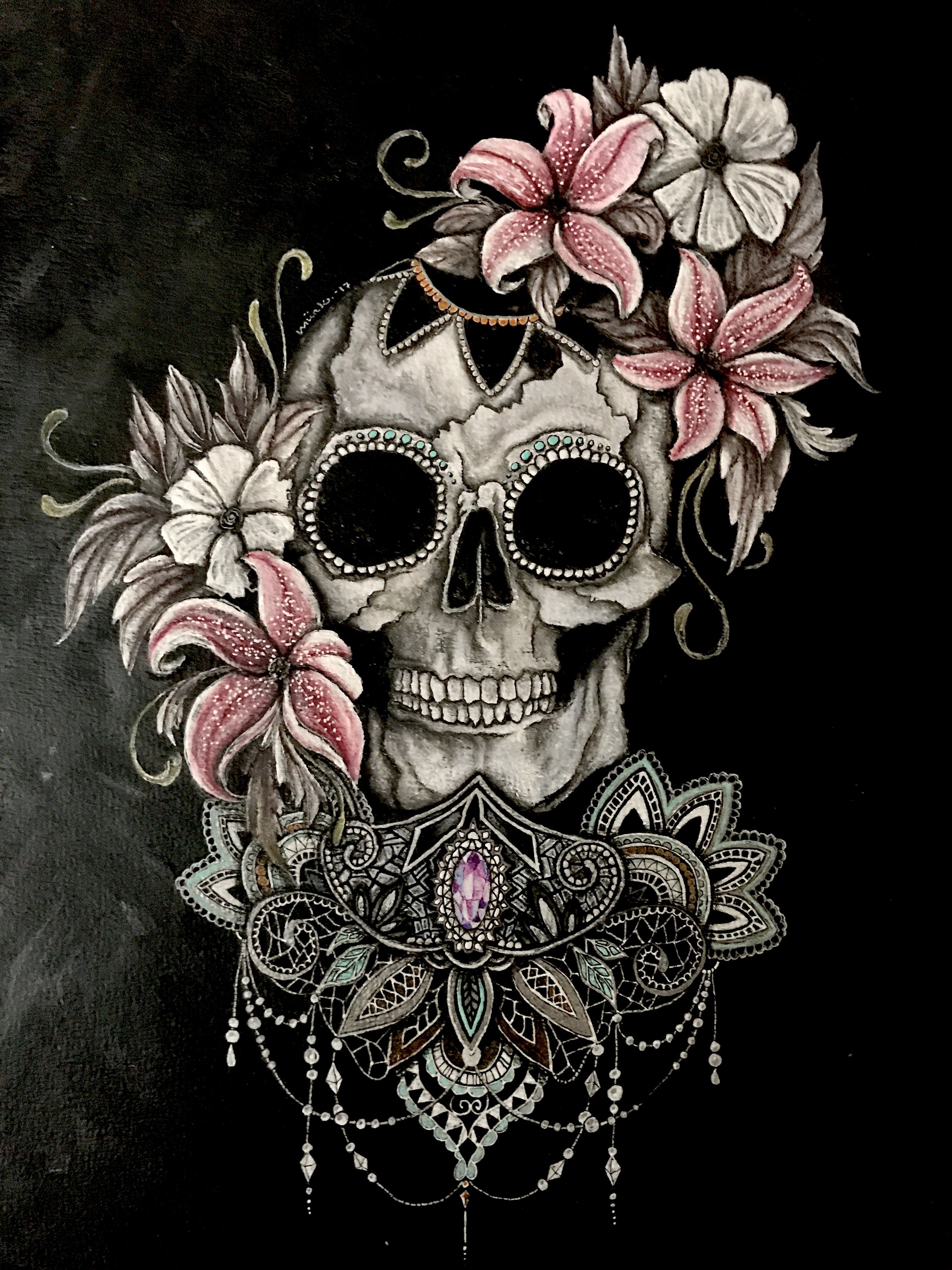 Feminine Skull And Roses Wallpapers