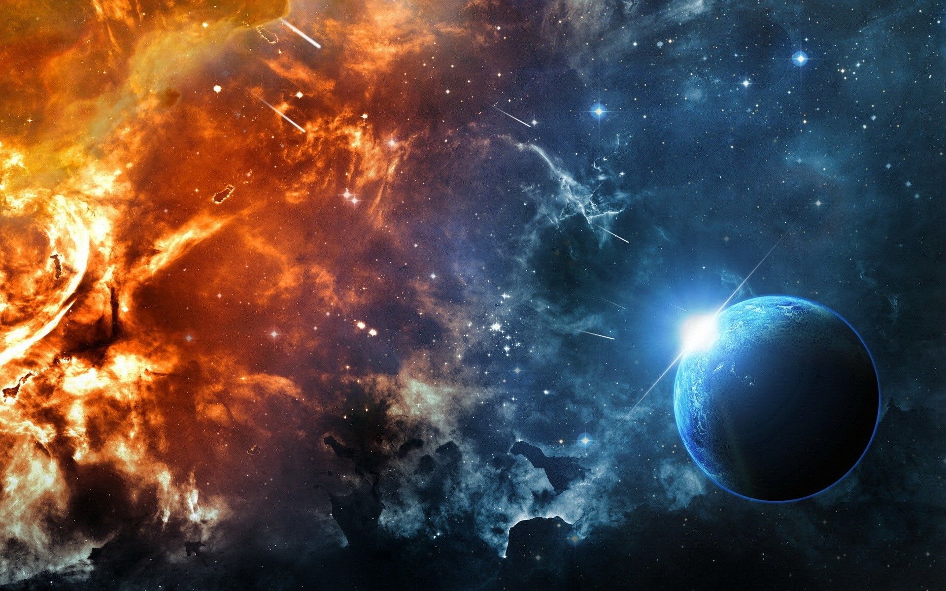 Fire In Space Digital Wallpapers