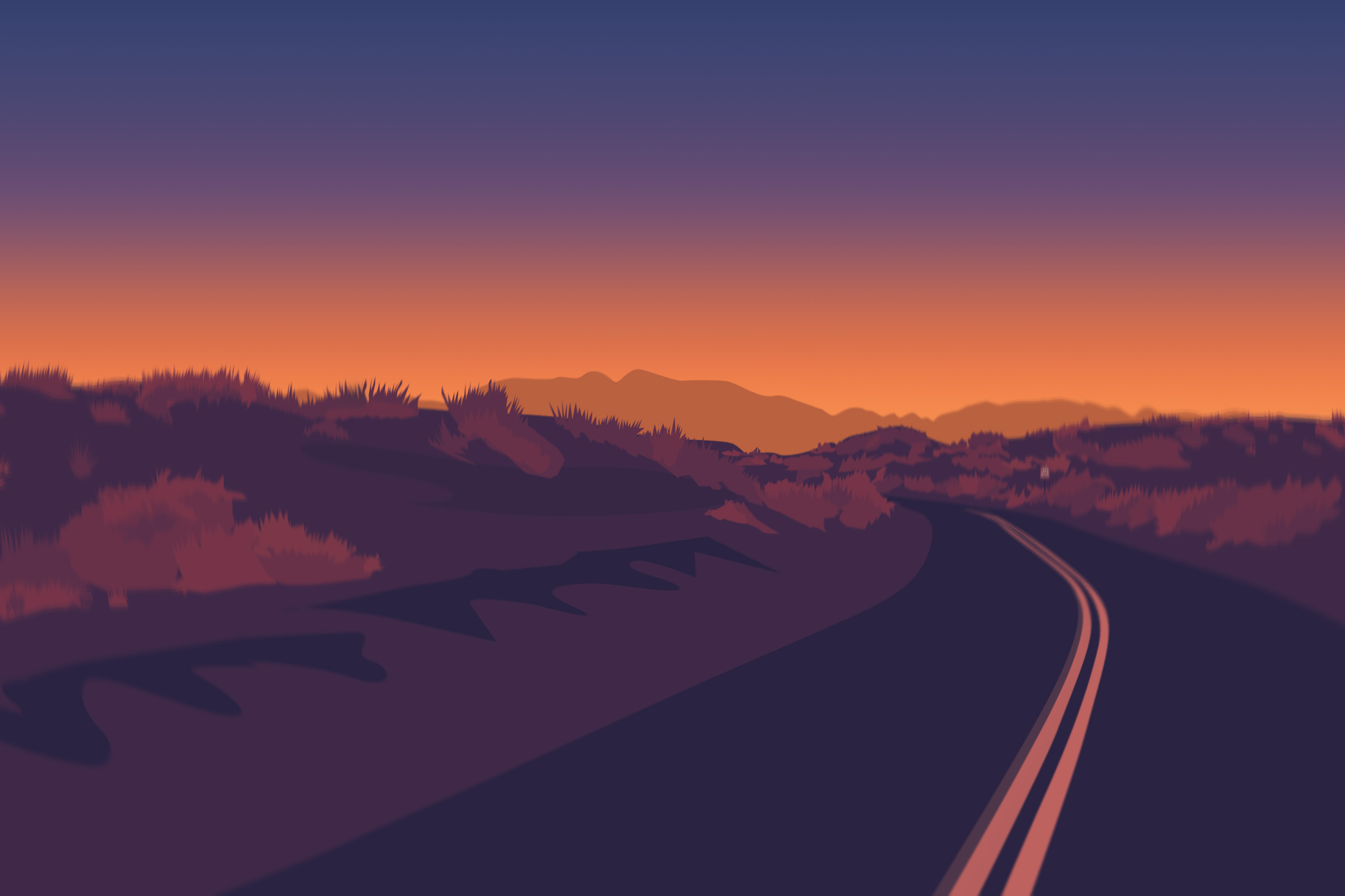 Fire Sunset At Road 4K Wallpapers