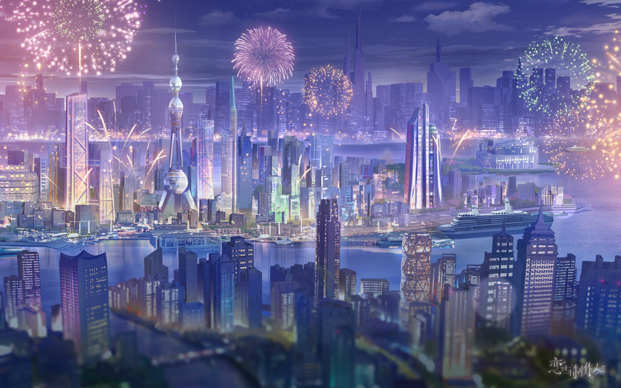 Fireworks In Futuristic City Wallpapers