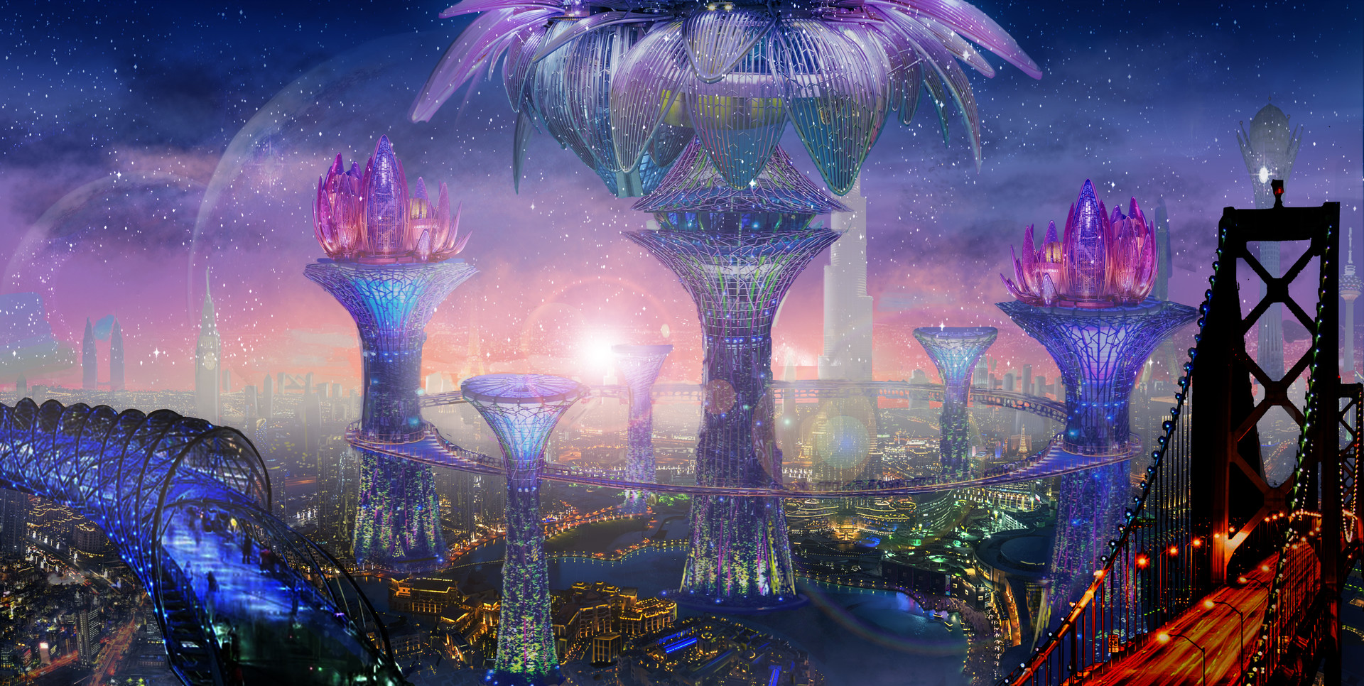 Fireworks In Futuristic City Wallpapers