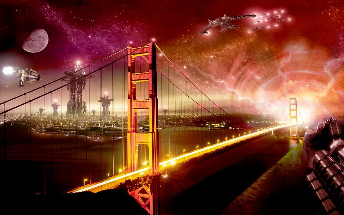 Fireworks In Futuristic City Wallpapers