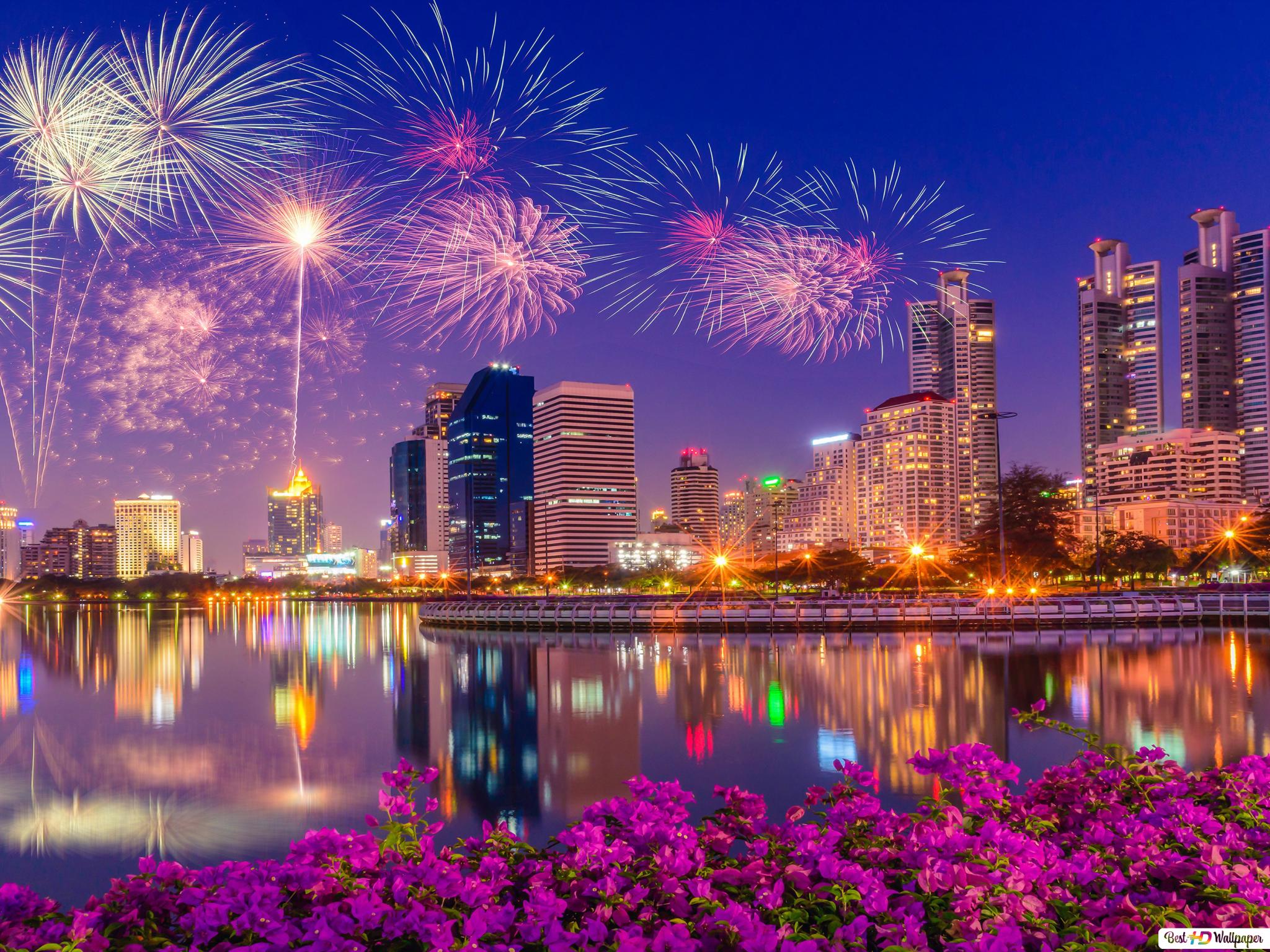 Fireworks In Futuristic City Wallpapers