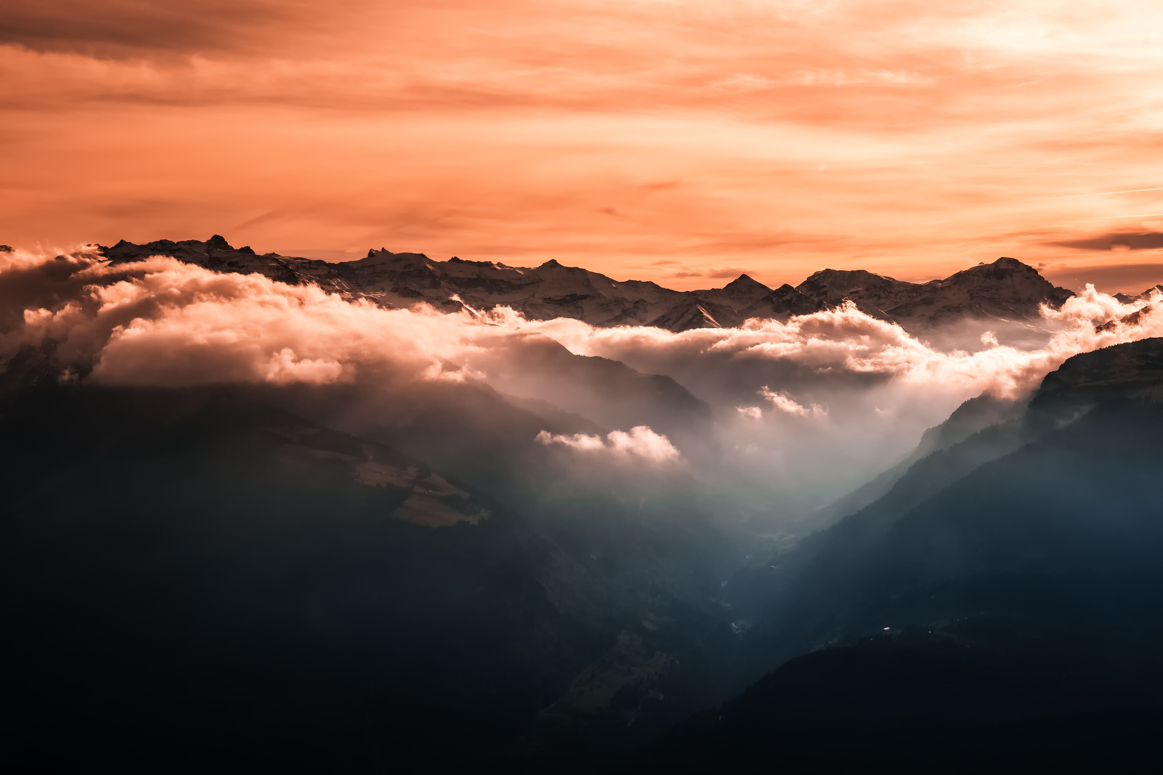 Fog Covering Horizon Mountains Under Blue Sky Wallpapers