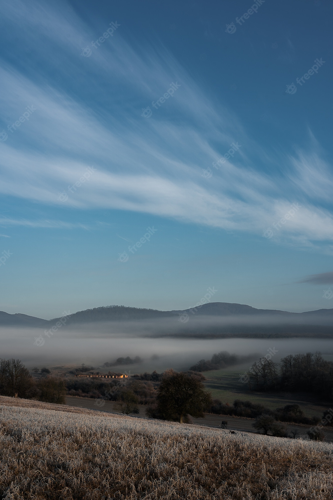 Fog Covering Horizon Mountains Under Blue Sky Wallpapers