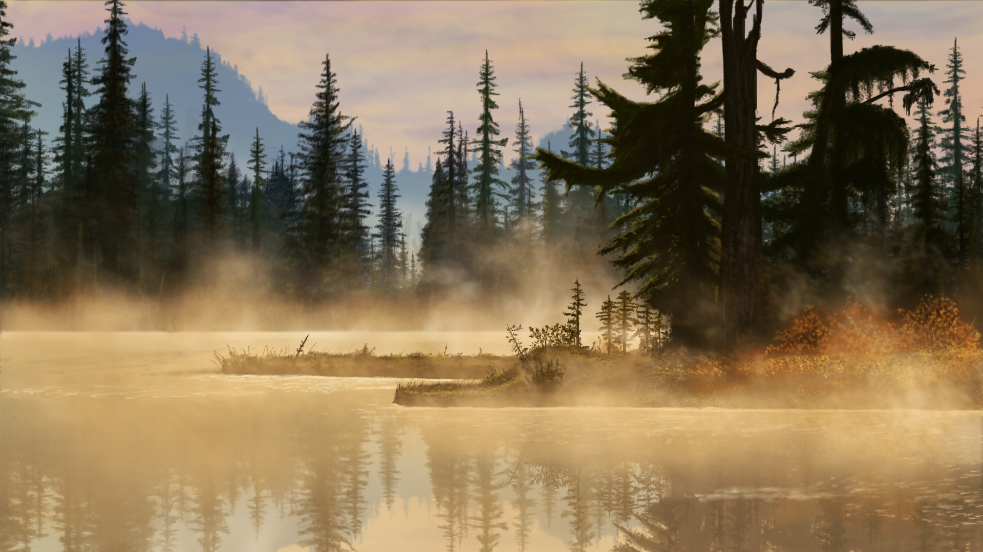 Fog Over Lake Wallpapers