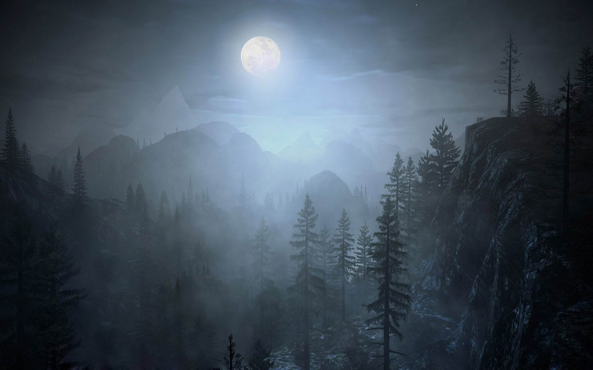 Foggy Night Moon Wallpapers